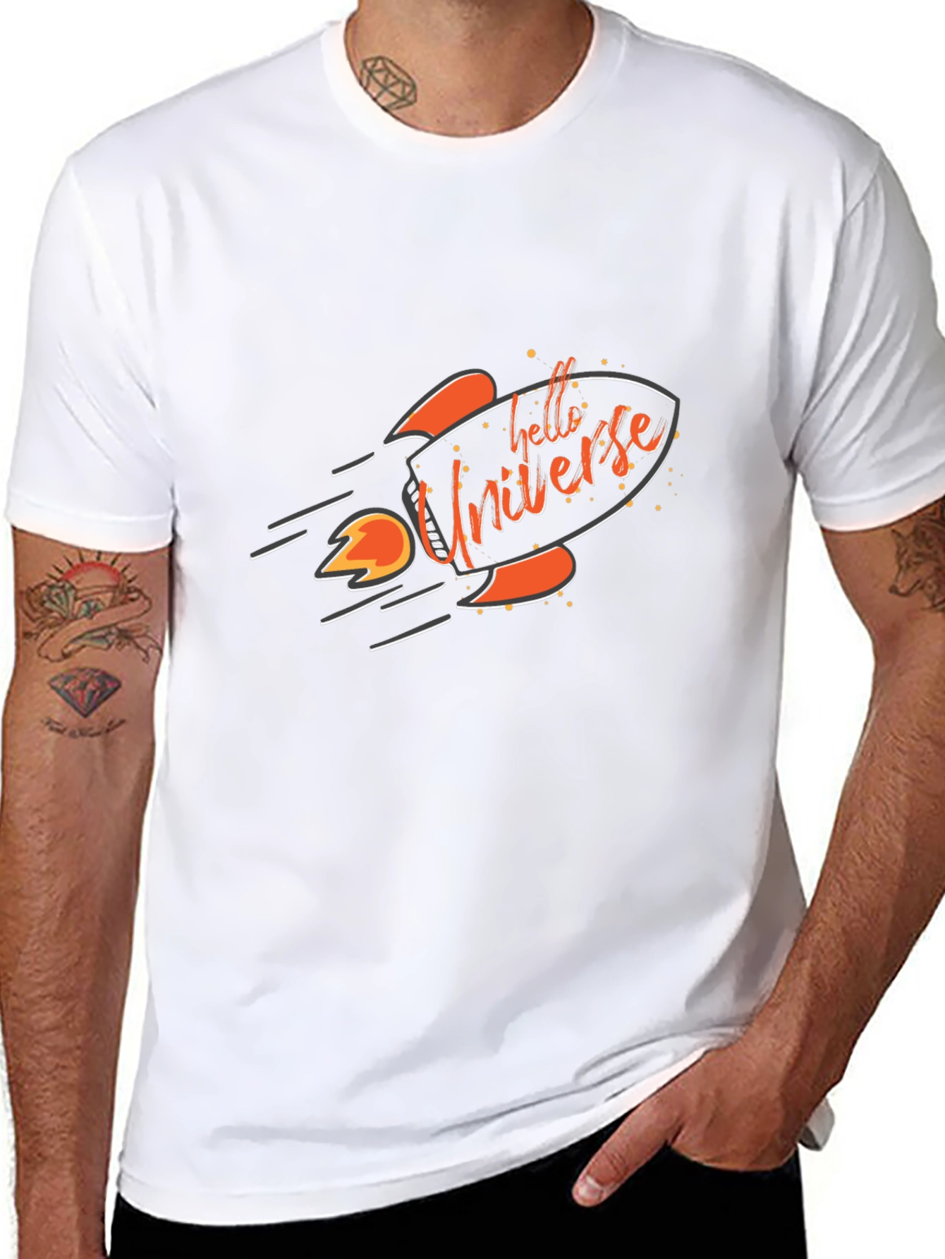 Hello Universe Black T-Shirt Rocket Graphic