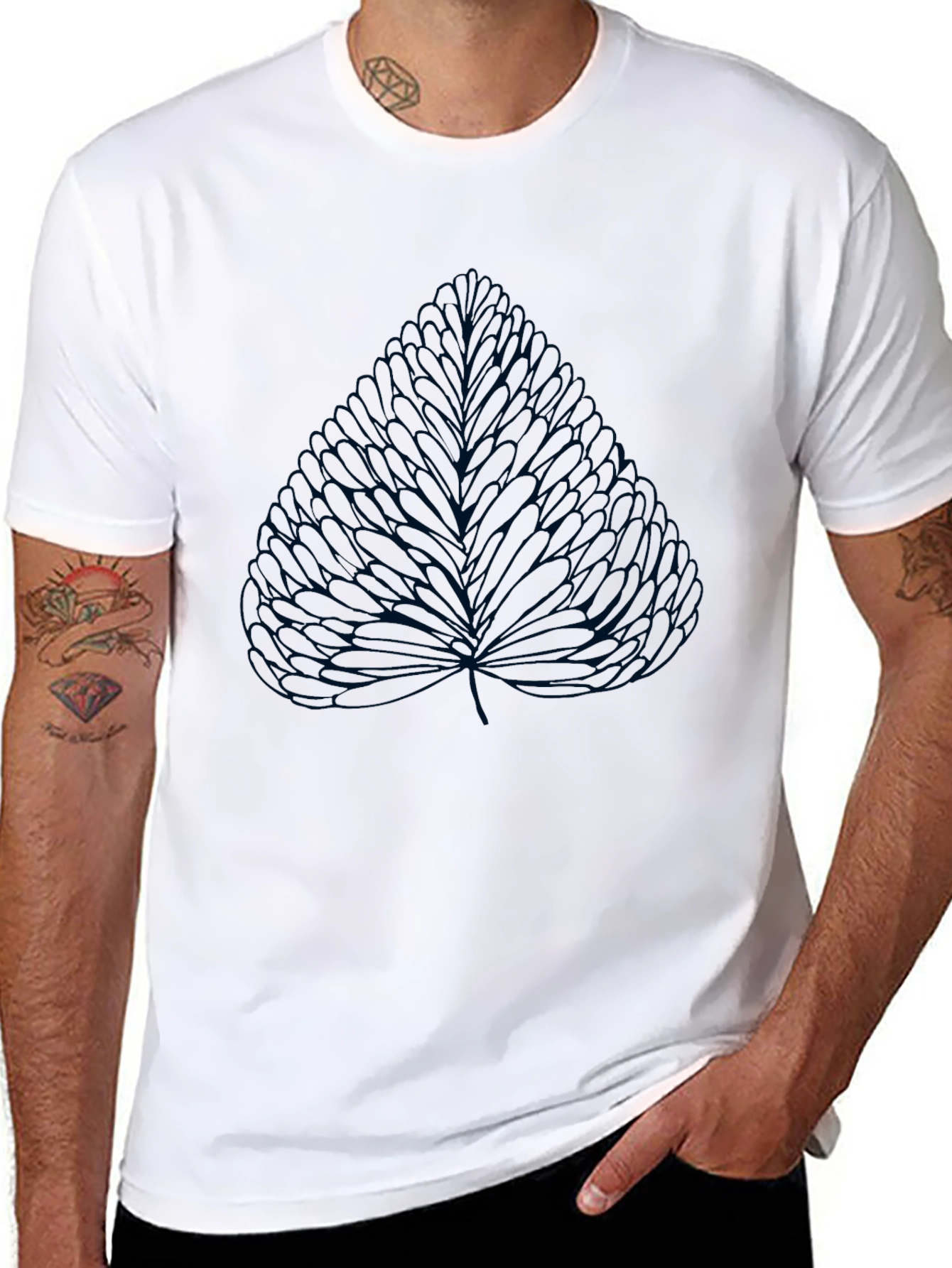 Mens Black T-Shirt with Leaf Design