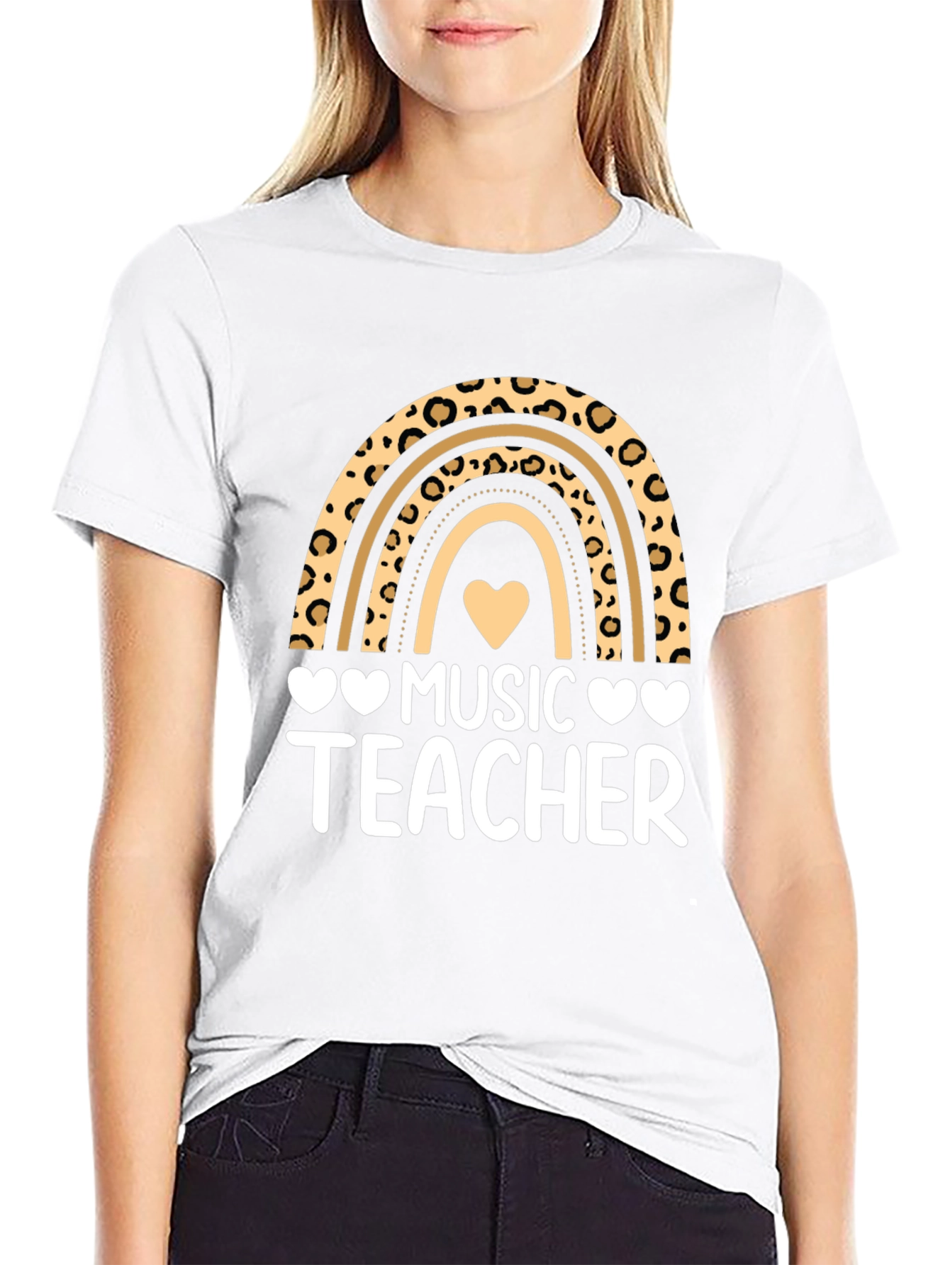 Music Teacher Leopard Rainbow Graphic T-Shirt