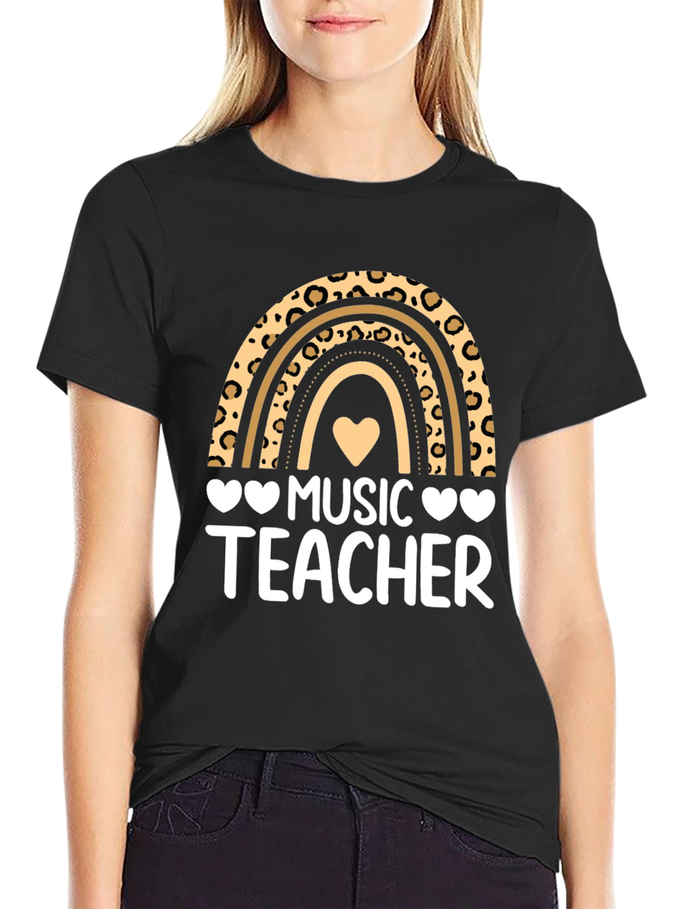 Music Teacher Leopard Rainbow Graphic T-Shirt