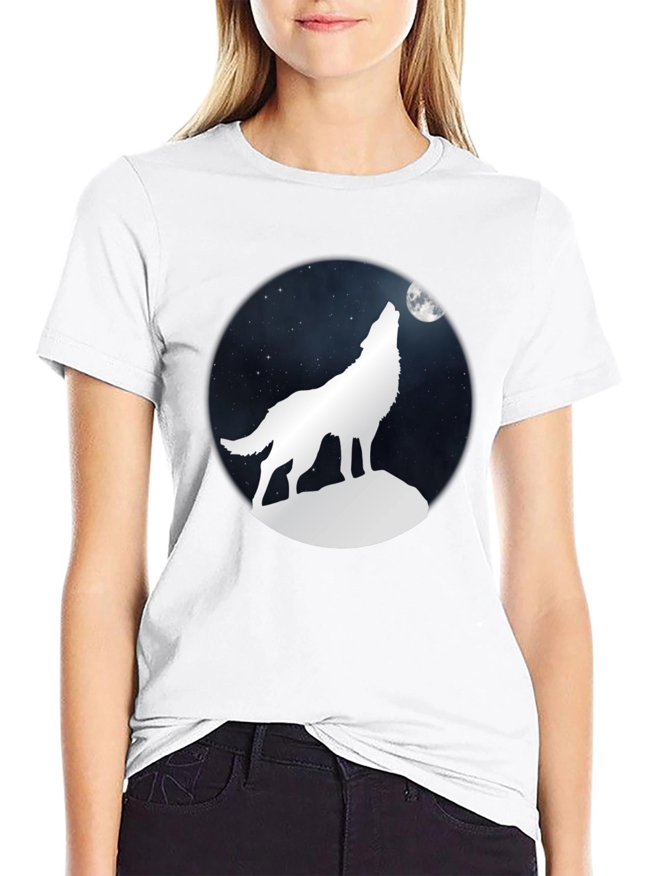 Wolf Howling at Moon Graphic Tee - Black