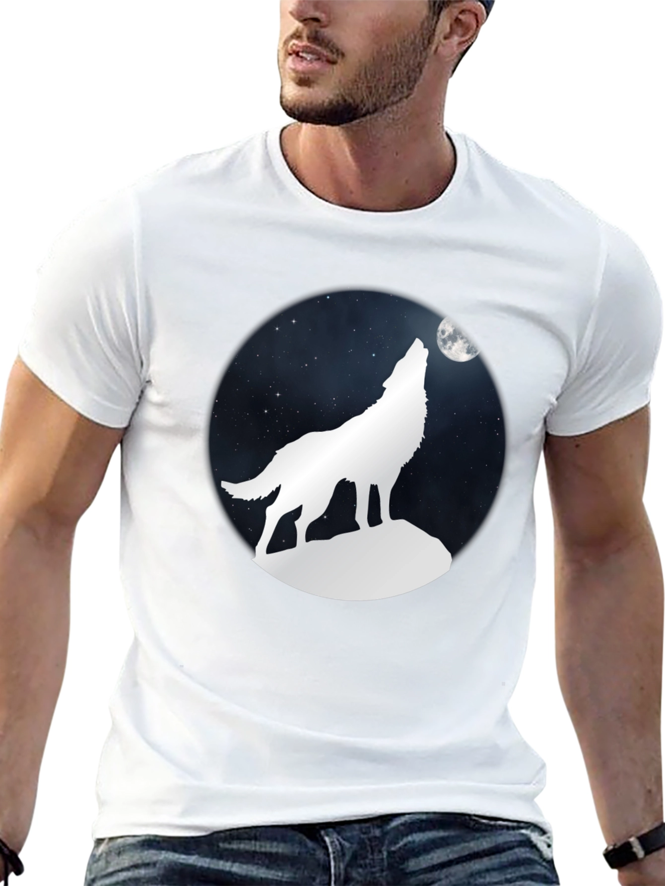 Wolf Howling at Moon Graphic Tee - Black