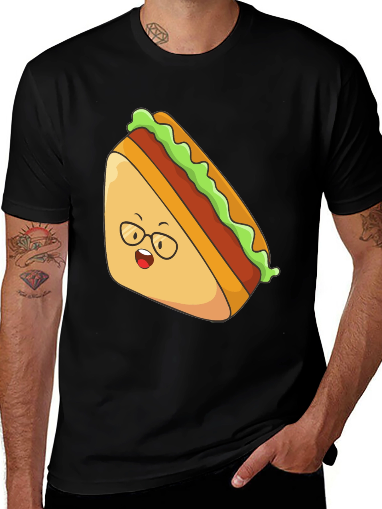 Funny Sandwich Graphic T-Shirt - Black Cotton Tee