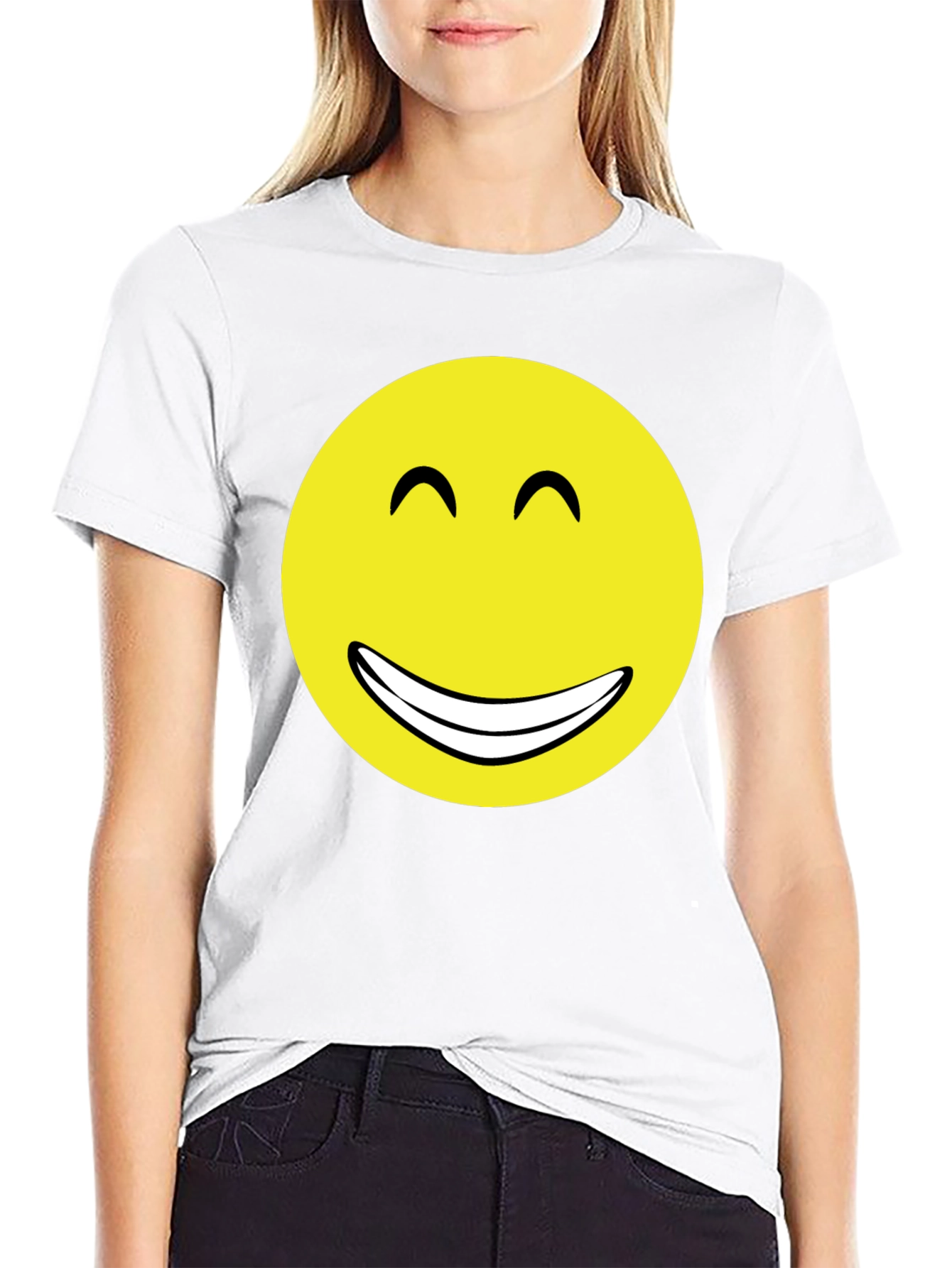 Smiley Face Graphic Tee - Black Cotton T-Shirt
