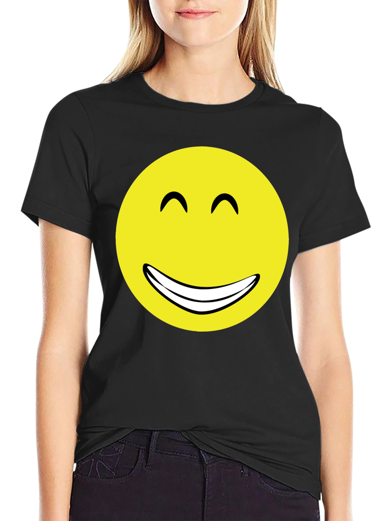 Smiley Face Graphic Tee - Black Cotton T-Shirt