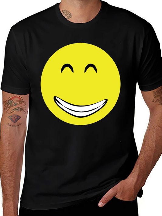 Smiley Face Graphic Tee - Black Cotton T-Shirt