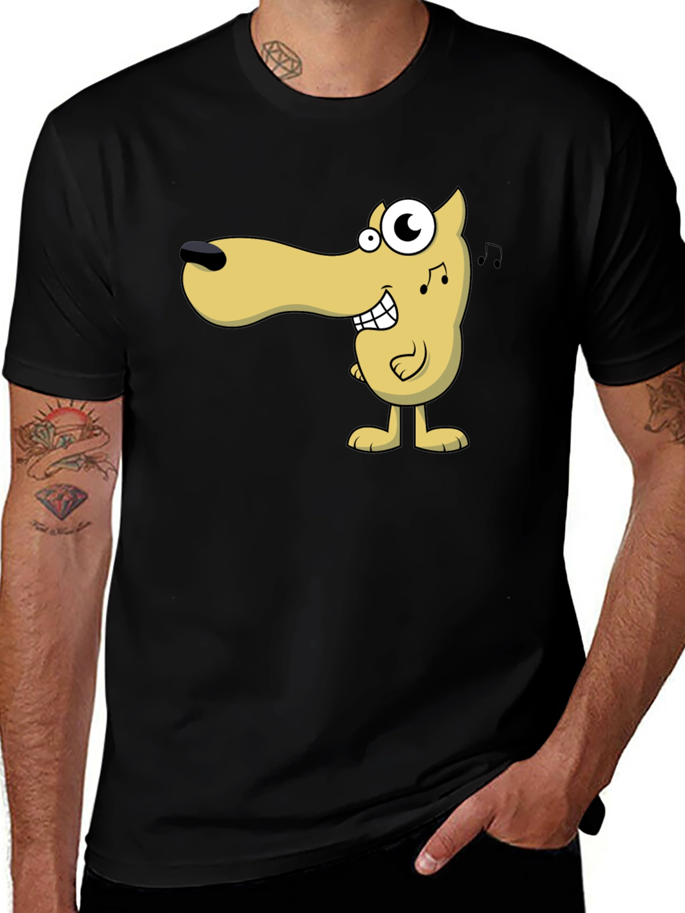 Cartoon Dog Graphic Tee - Black Cotton Comfort