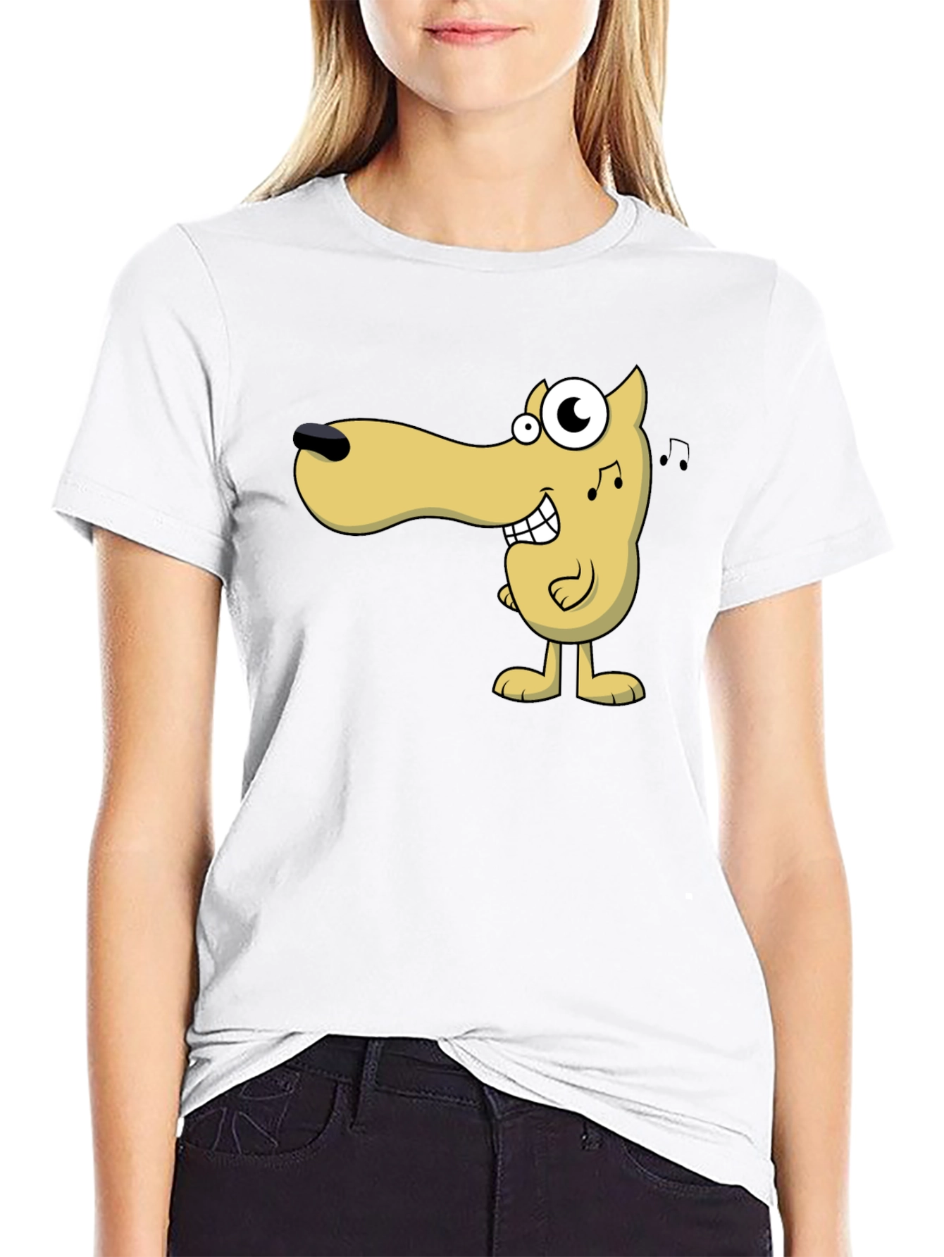 Cartoon Dog Graphic Tee - Black Cotton Comfort