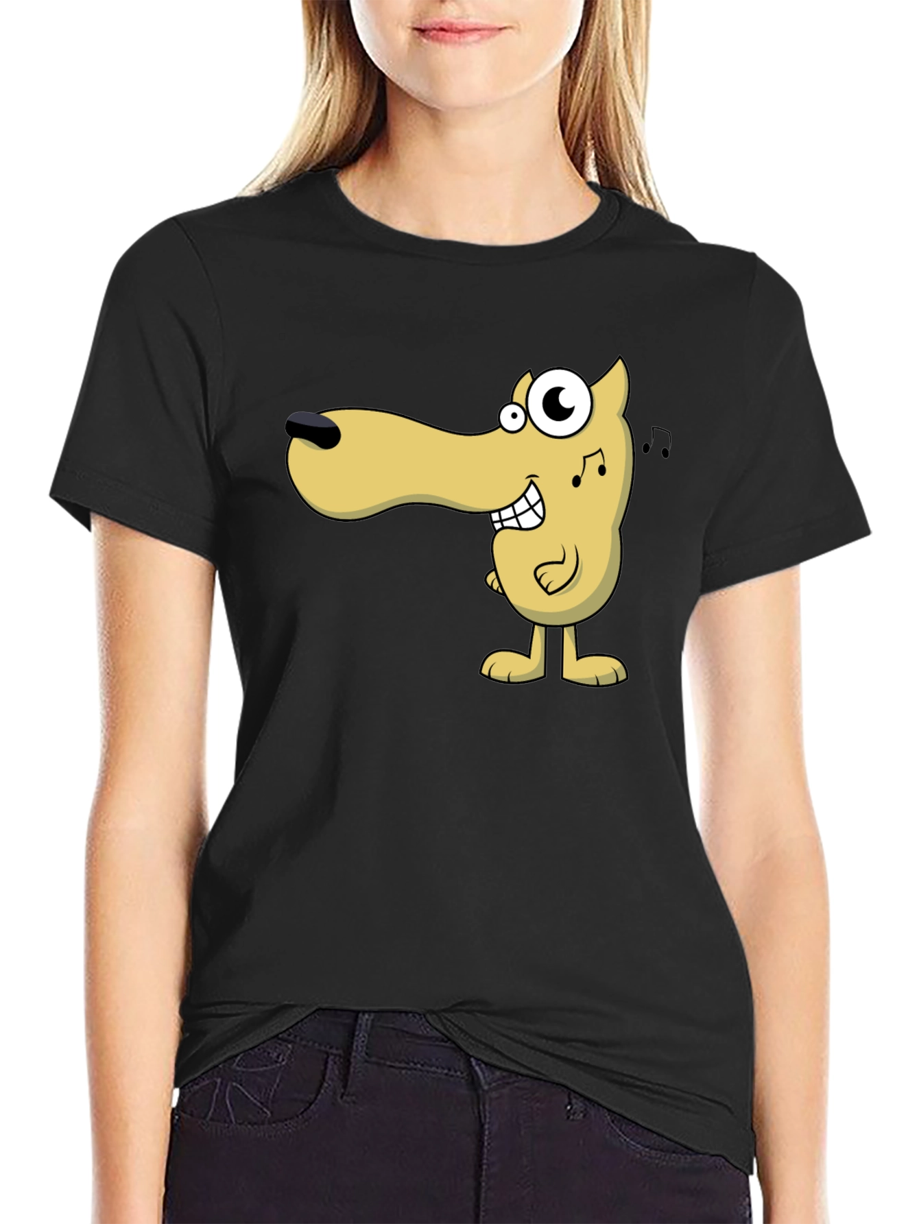 Cartoon Dog Graphic Tee - Black Cotton Comfort
