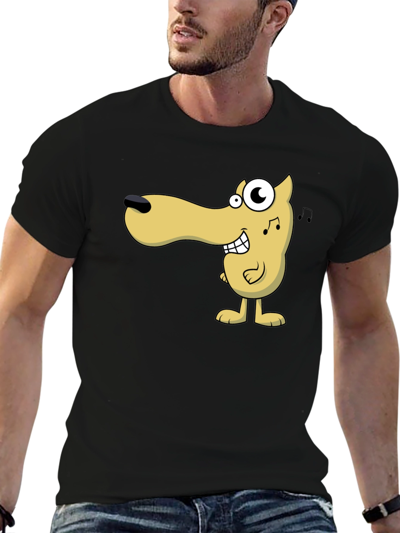 Cartoon Dog Graphic Tee - Black Cotton Comfort
