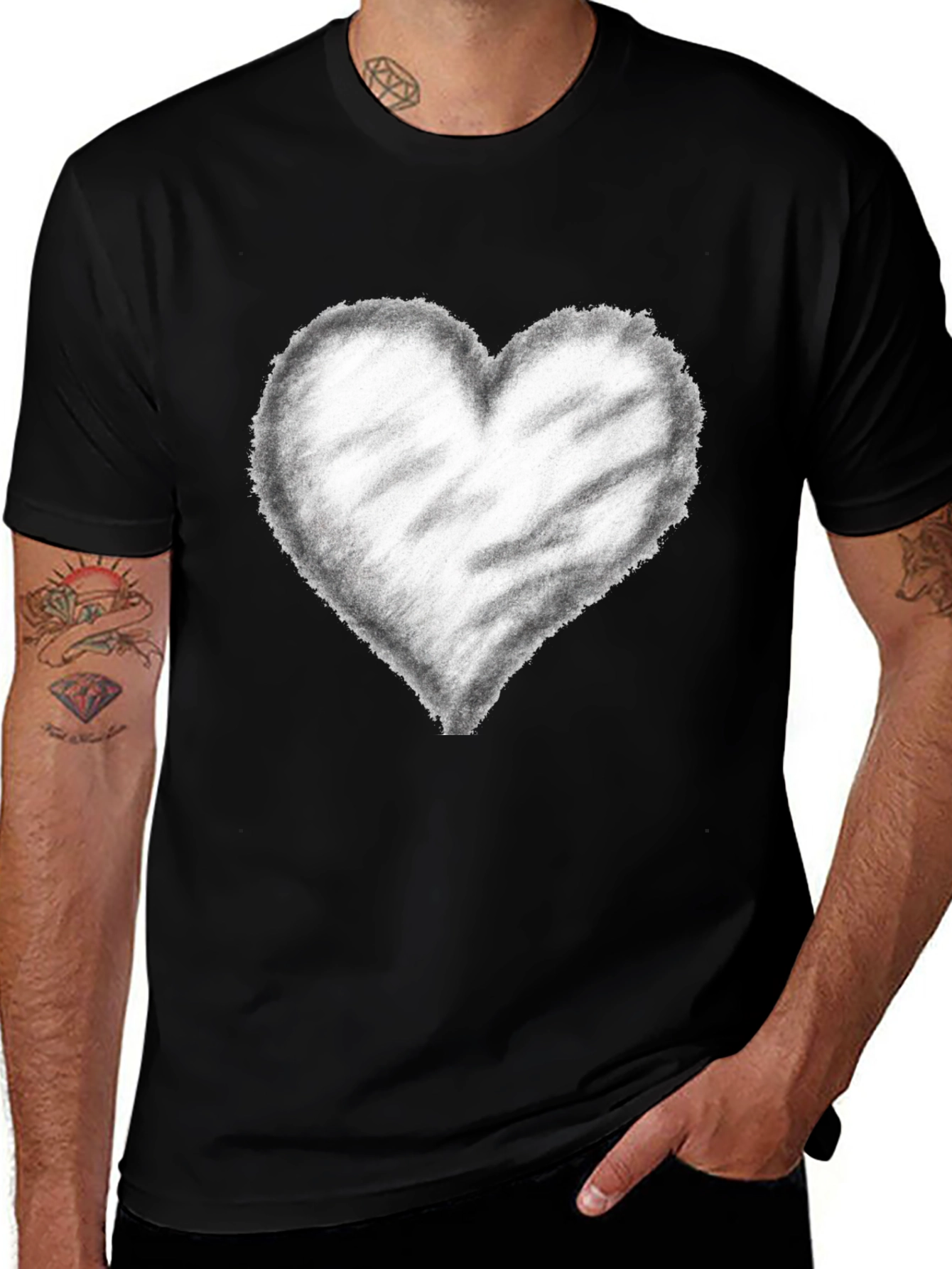 Heart Graphic Black T-Shirt Casual Wear
