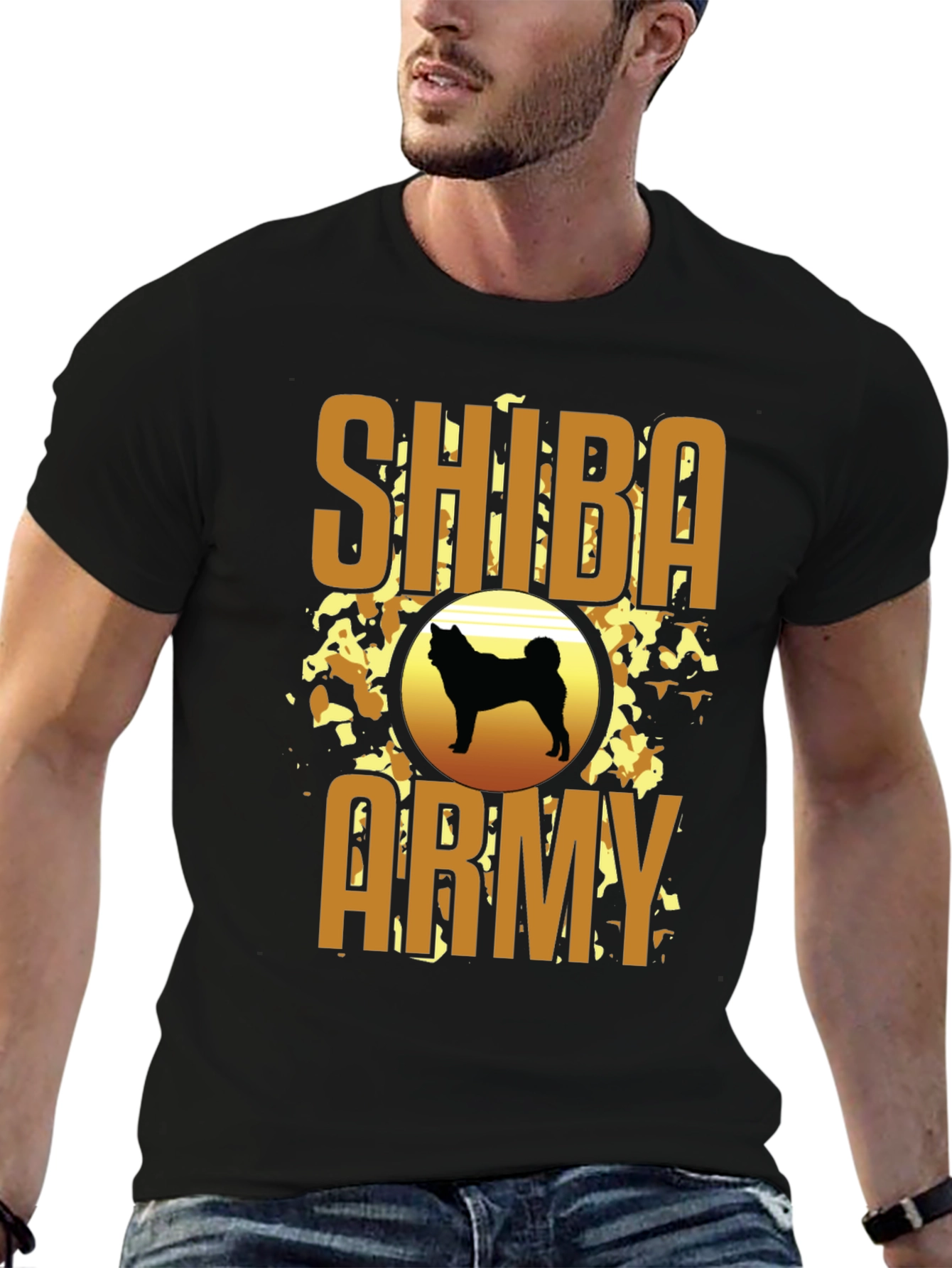 Shiba Army Graphic Tee - Black Crew Neck T-Shirt