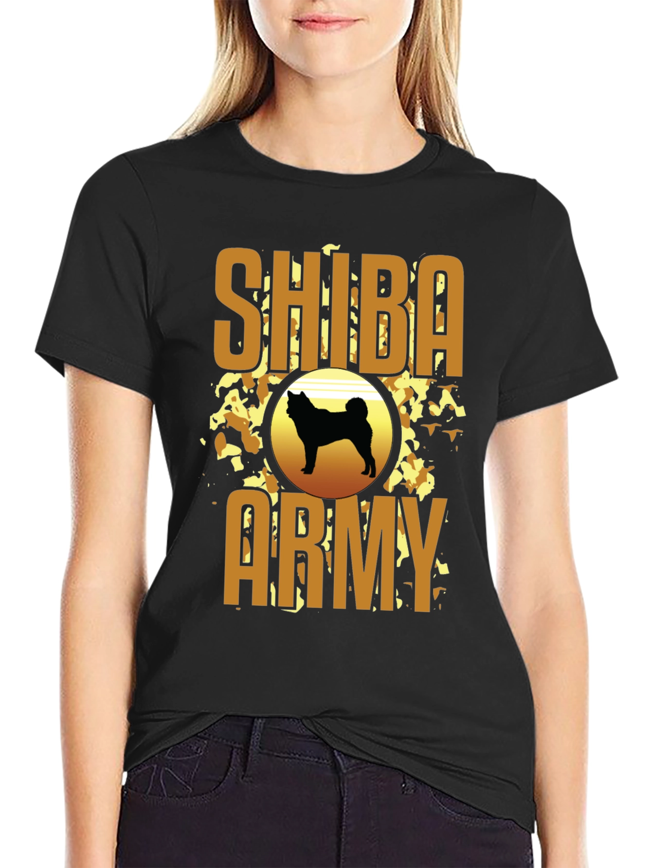 Shiba Army Graphic Tee - Black Crew Neck T-Shirt