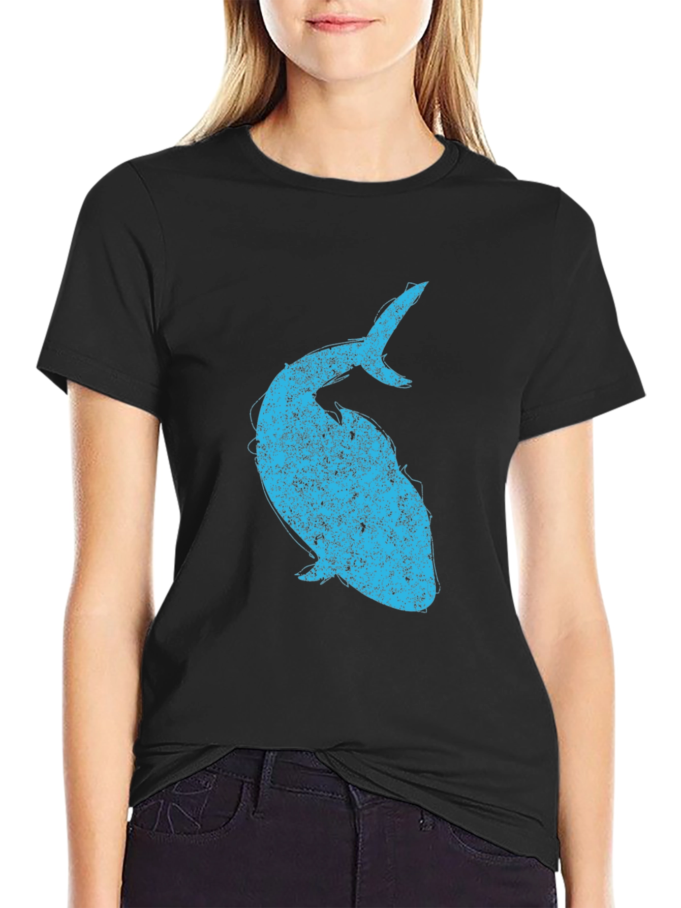 Mens Black T-Shirt with Blue Whale Graphic