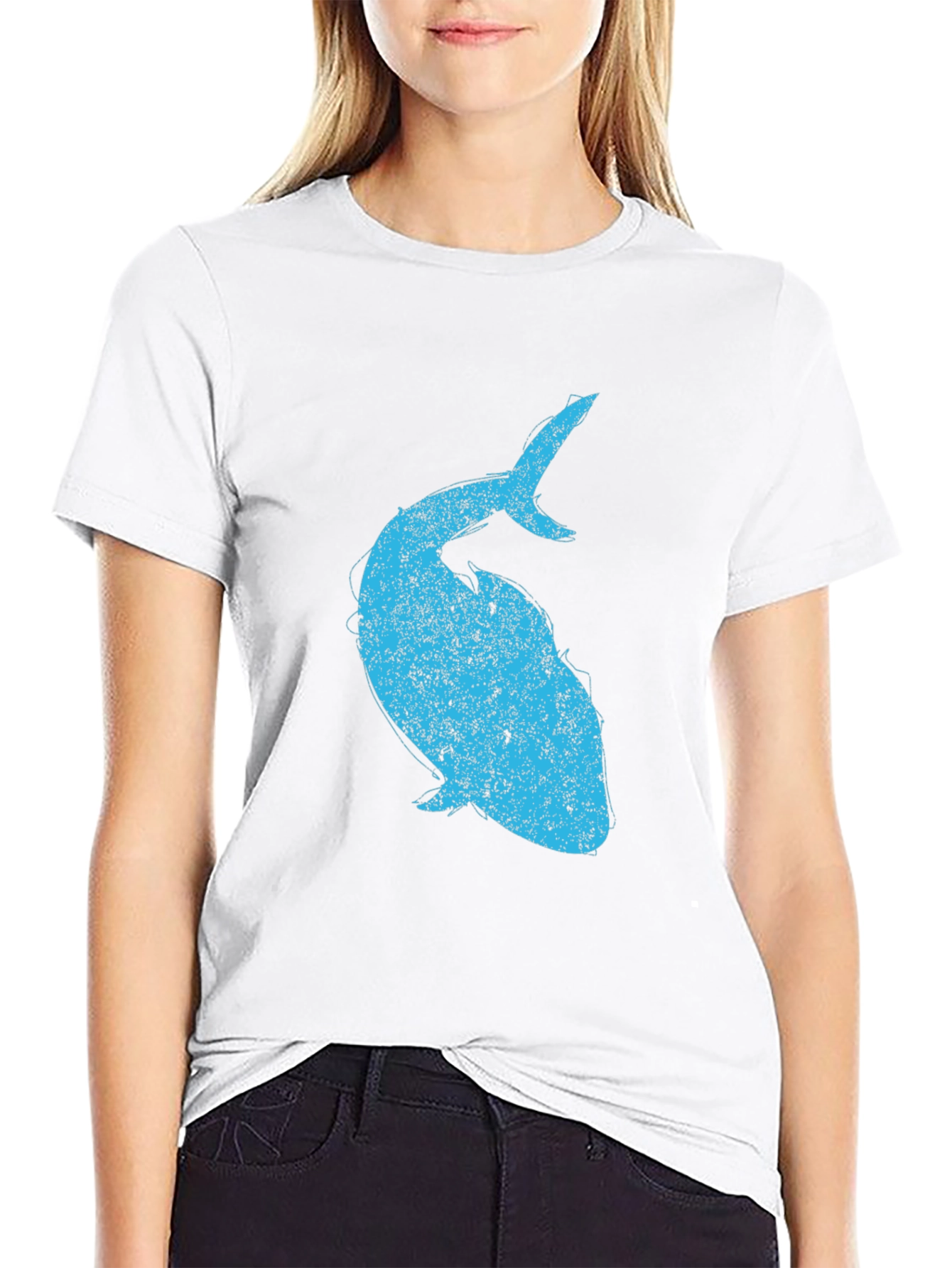 Mens Black T-Shirt with Blue Whale Graphic
