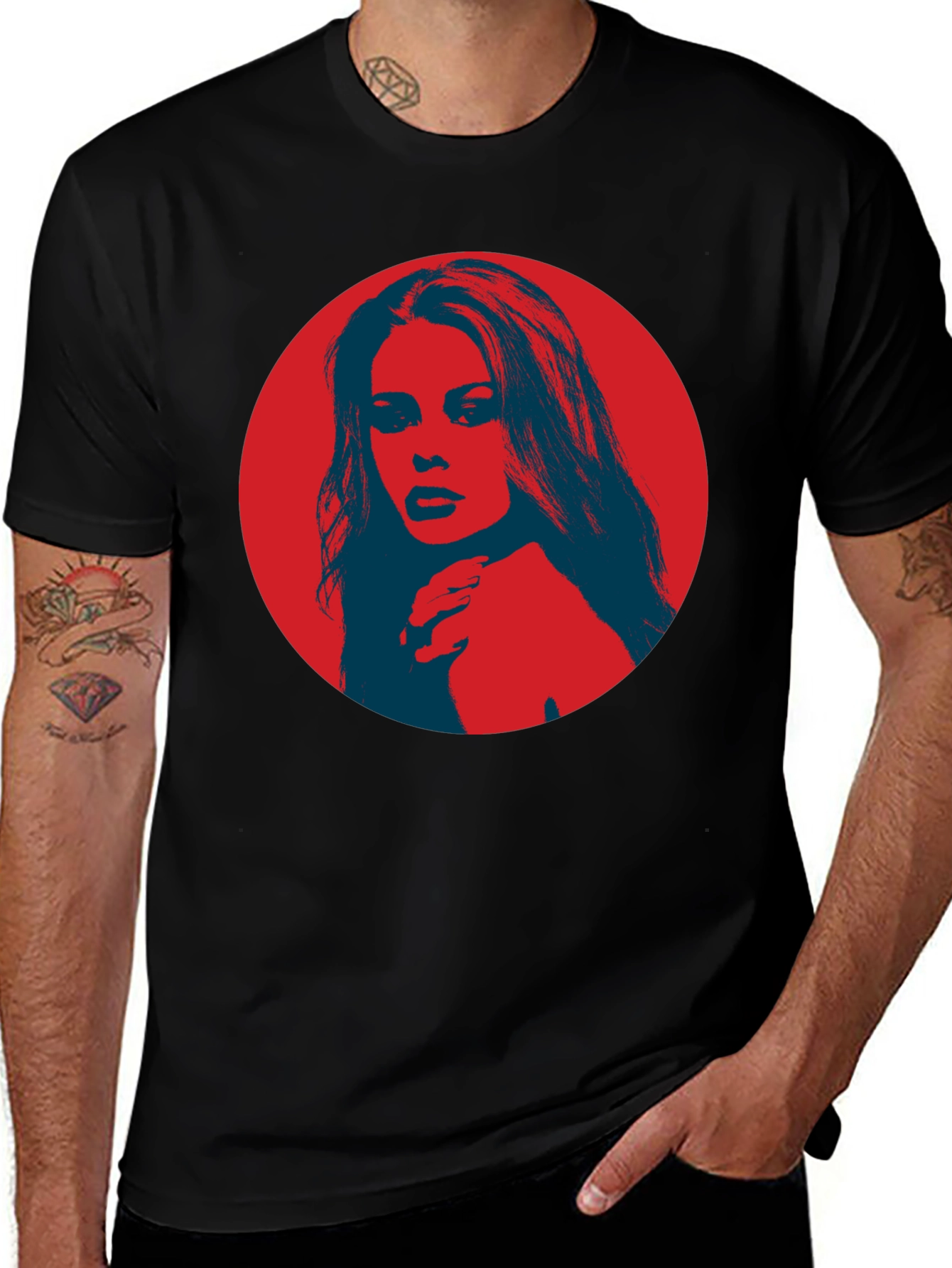 Retro Pop Art Portrait Graphic Tee - Black