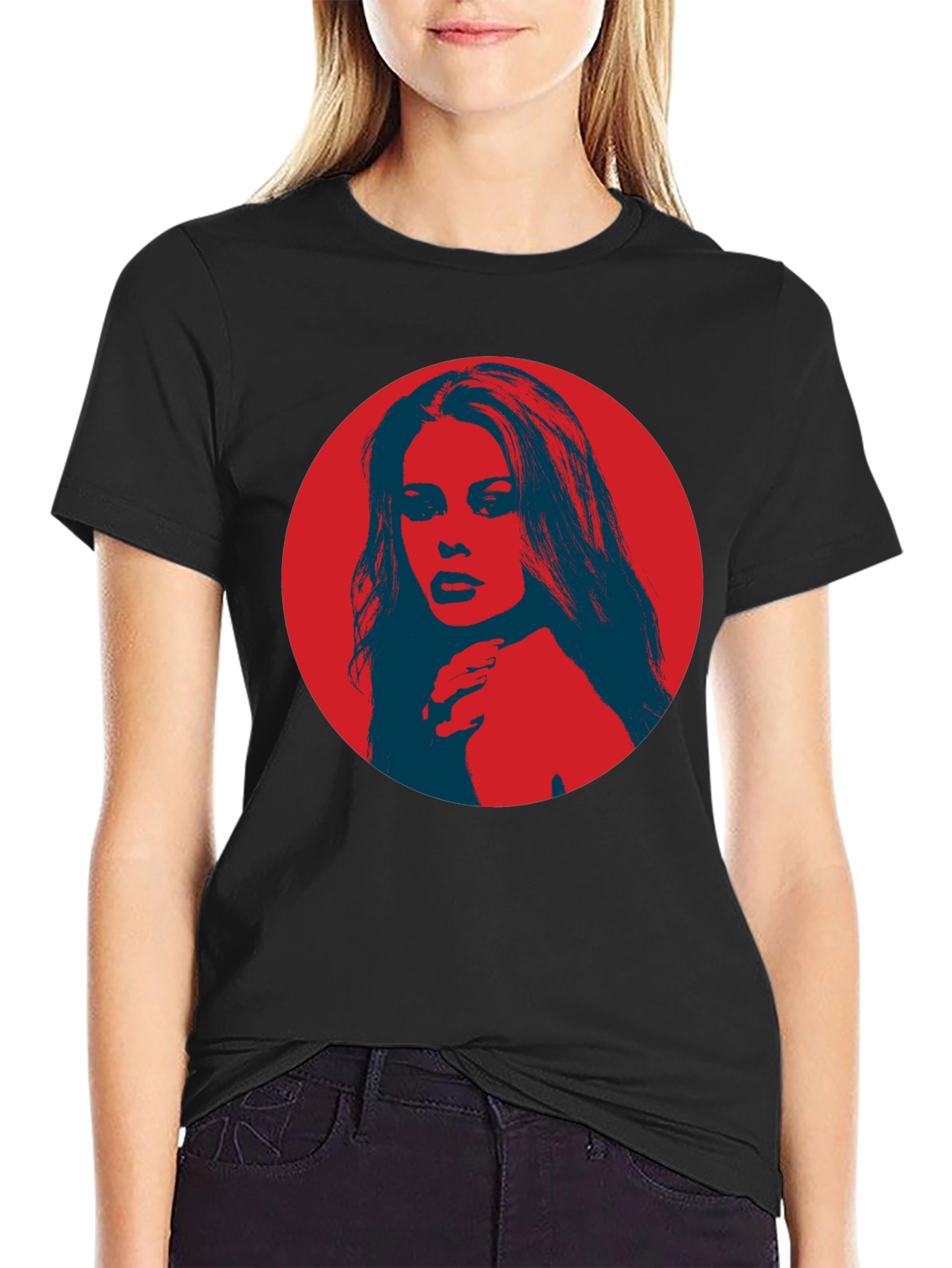 Retro Pop Art Portrait Graphic Tee - Black