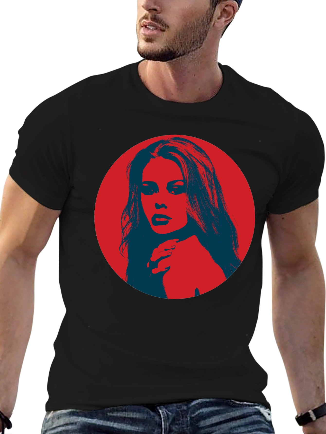 Retro Pop Art Portrait Graphic Tee - Black