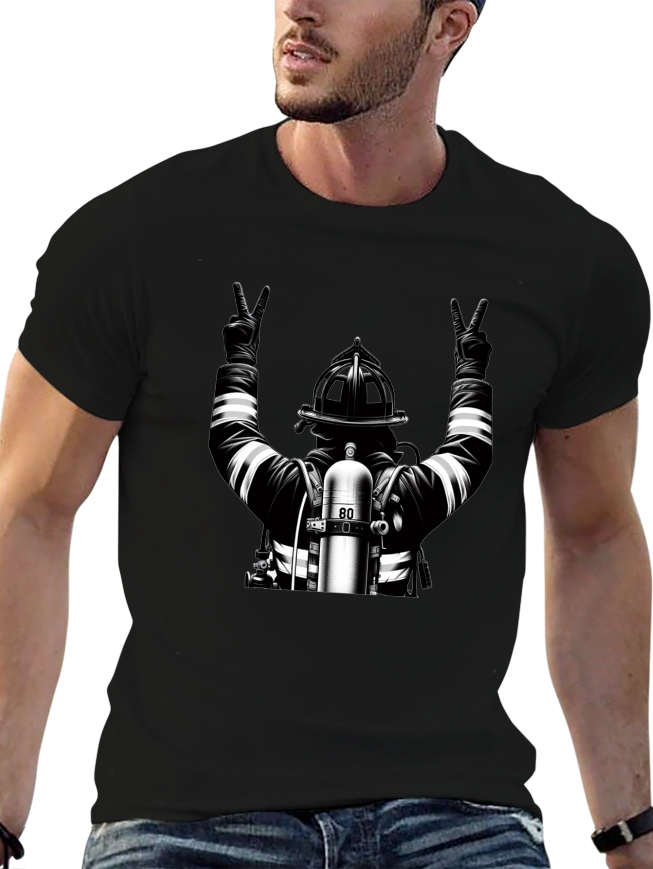Firefighter Peace Graphic Tee - Black