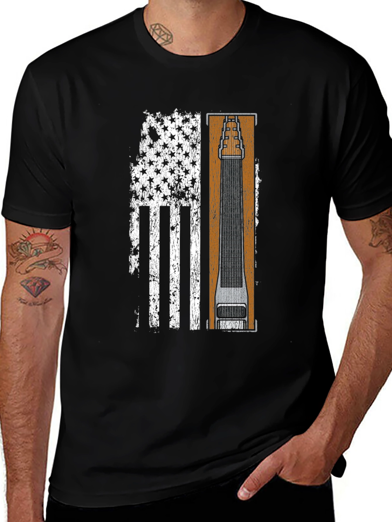 Patriotic Lap Steel Guitar Flag T-Shirt