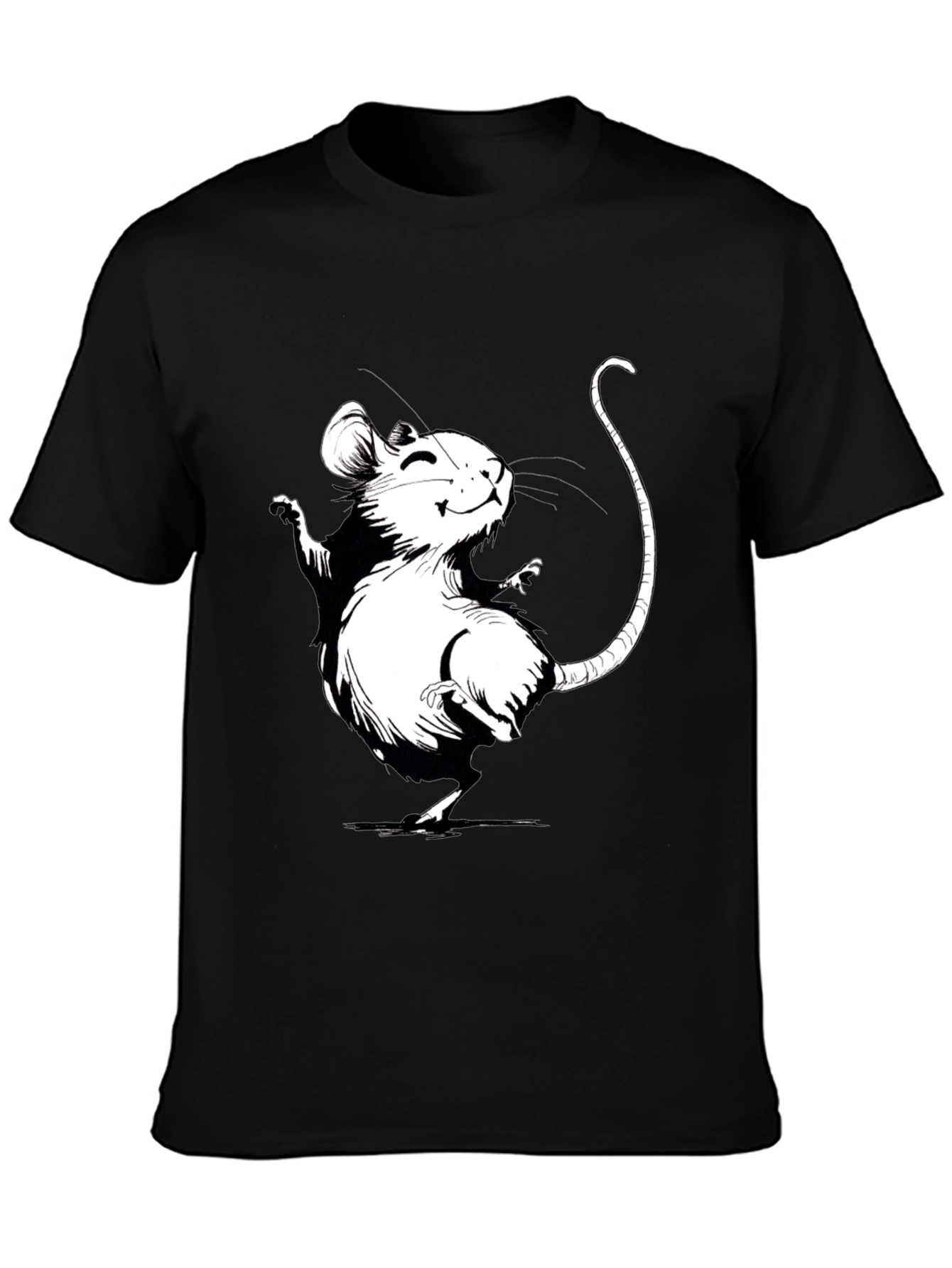 Cartoon Mouse Graphic Tee - Black Cotton T-Shirt