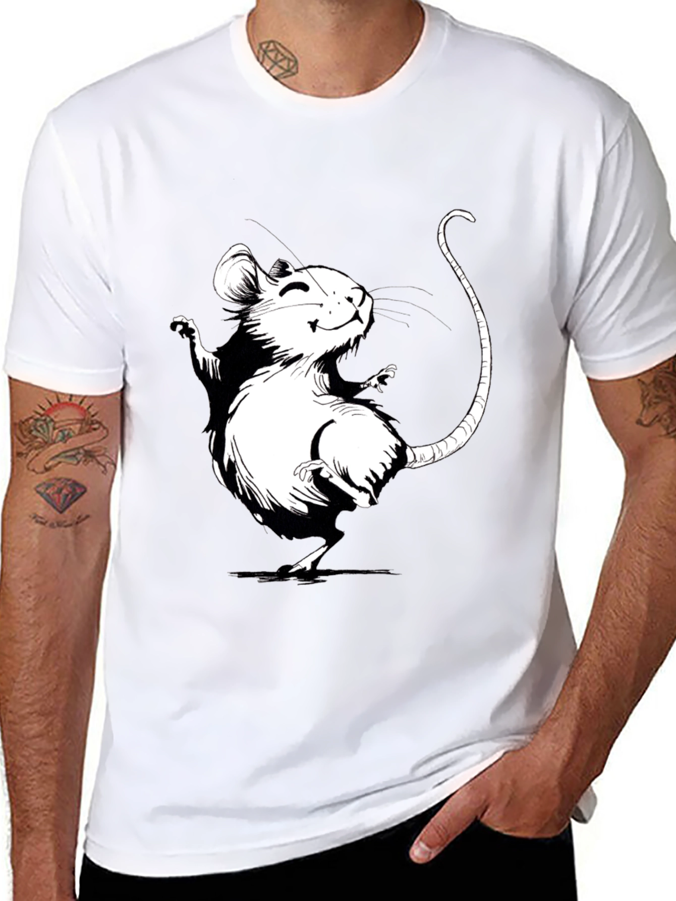 Cartoon Mouse Graphic Tee - Black Cotton T-Shirt