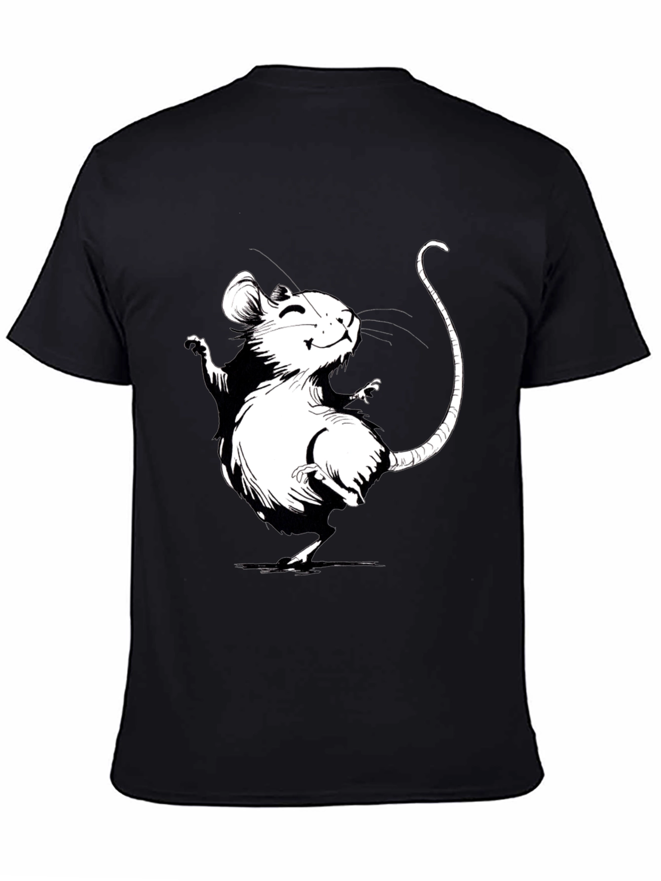 Cartoon Mouse Graphic Tee - Black Cotton T-Shirt