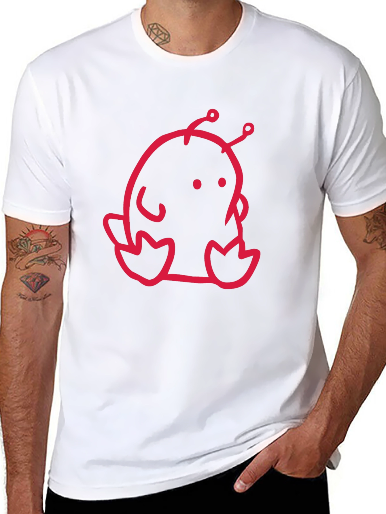 Cute Red Alien Graphic Black T-Shirt