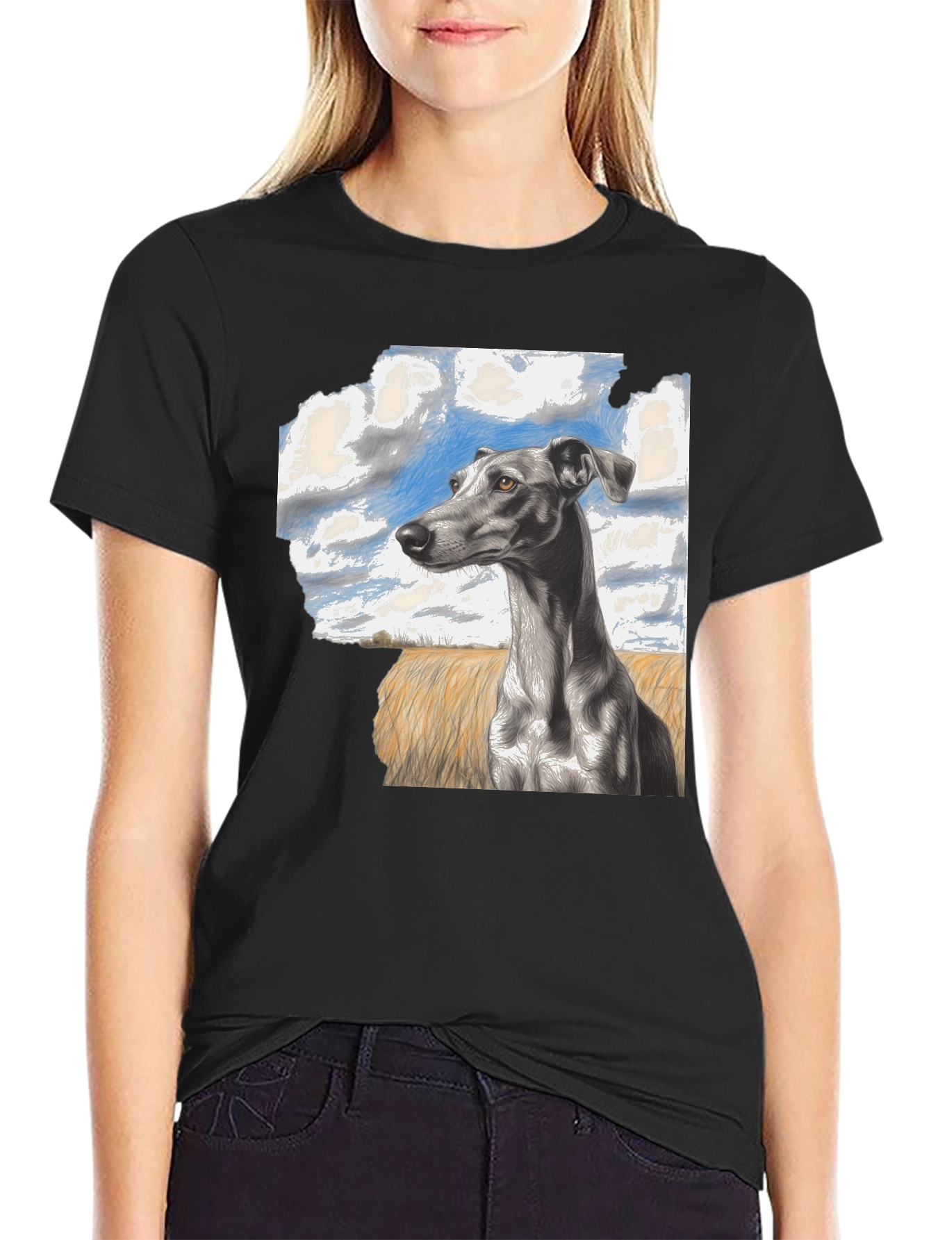 Greyhound Dog Graphic Print Tee - Stylish Casual Wear