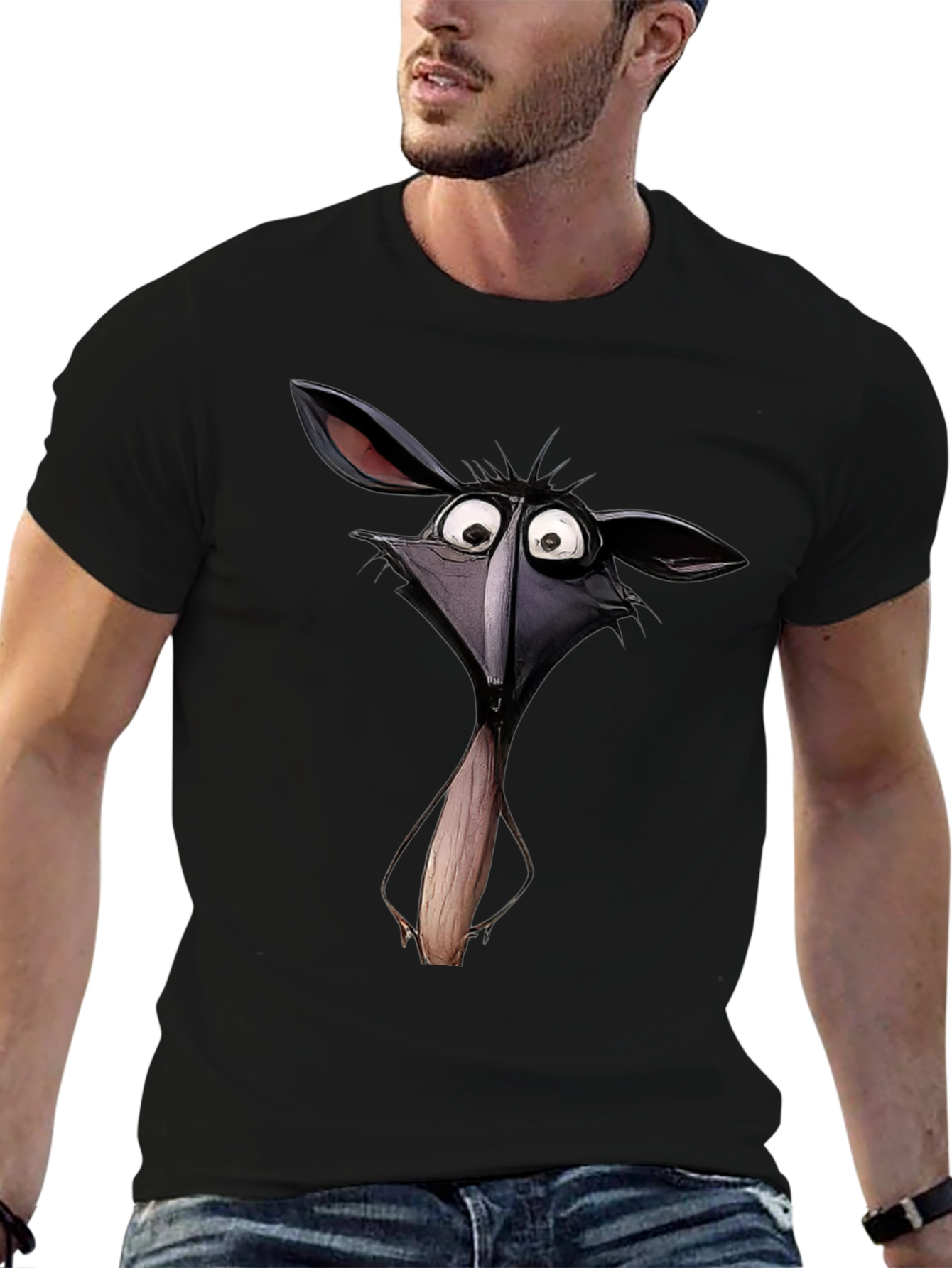 Cartoon Animal Graphic Print Black T-Shirt