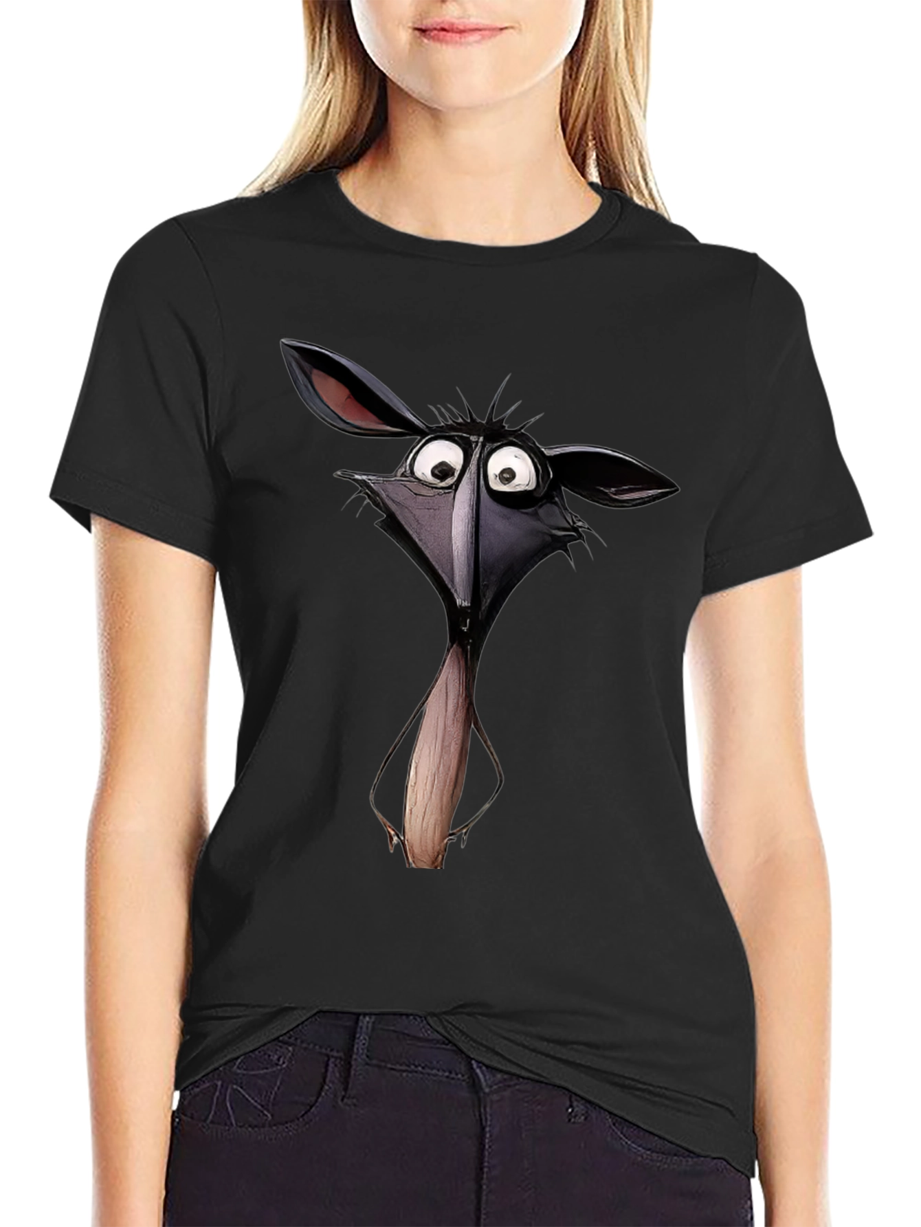 Cartoon Animal Graphic Print Black T-Shirt