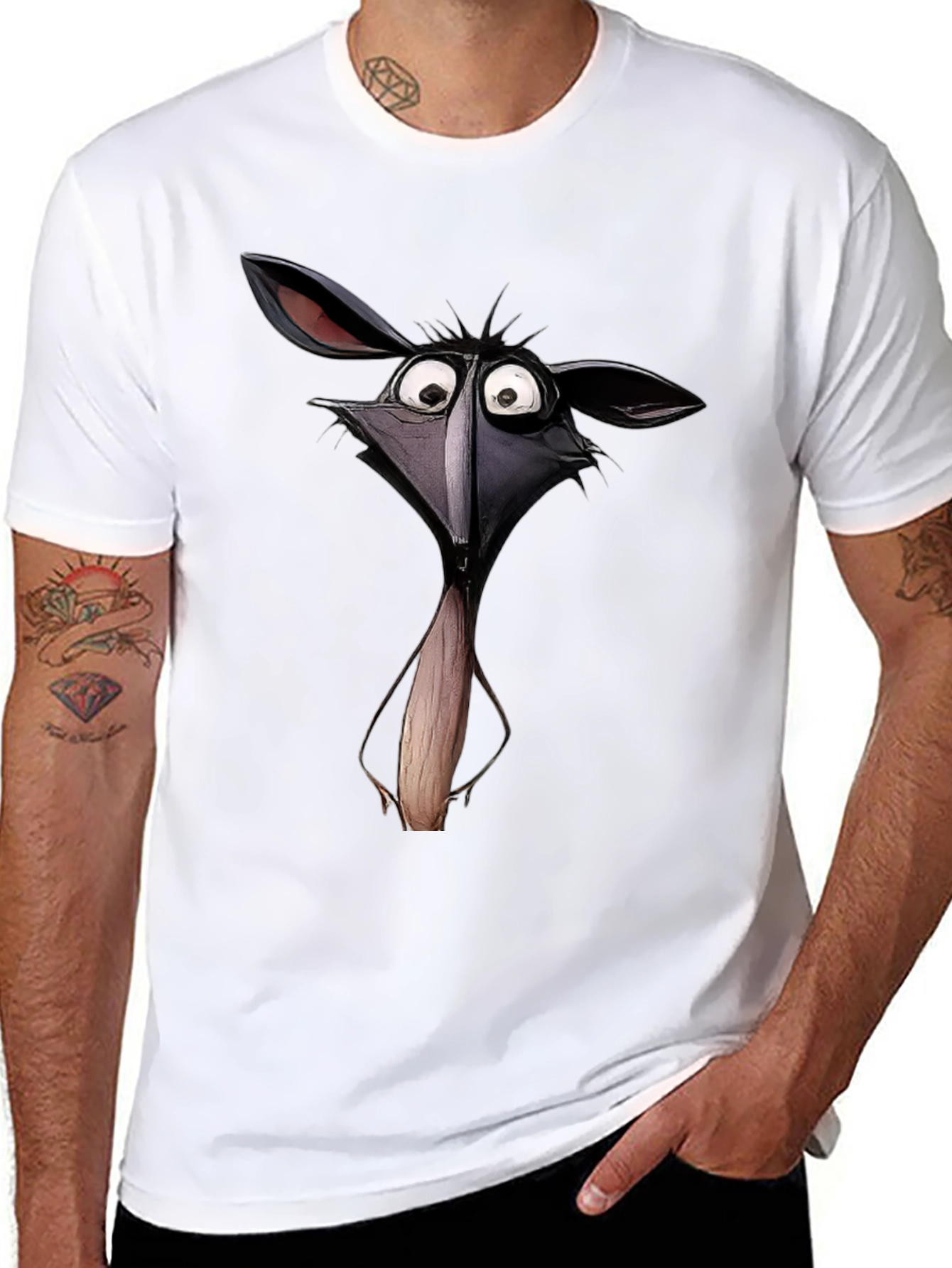 Cartoon Animal Graphic Print Black T-Shirt