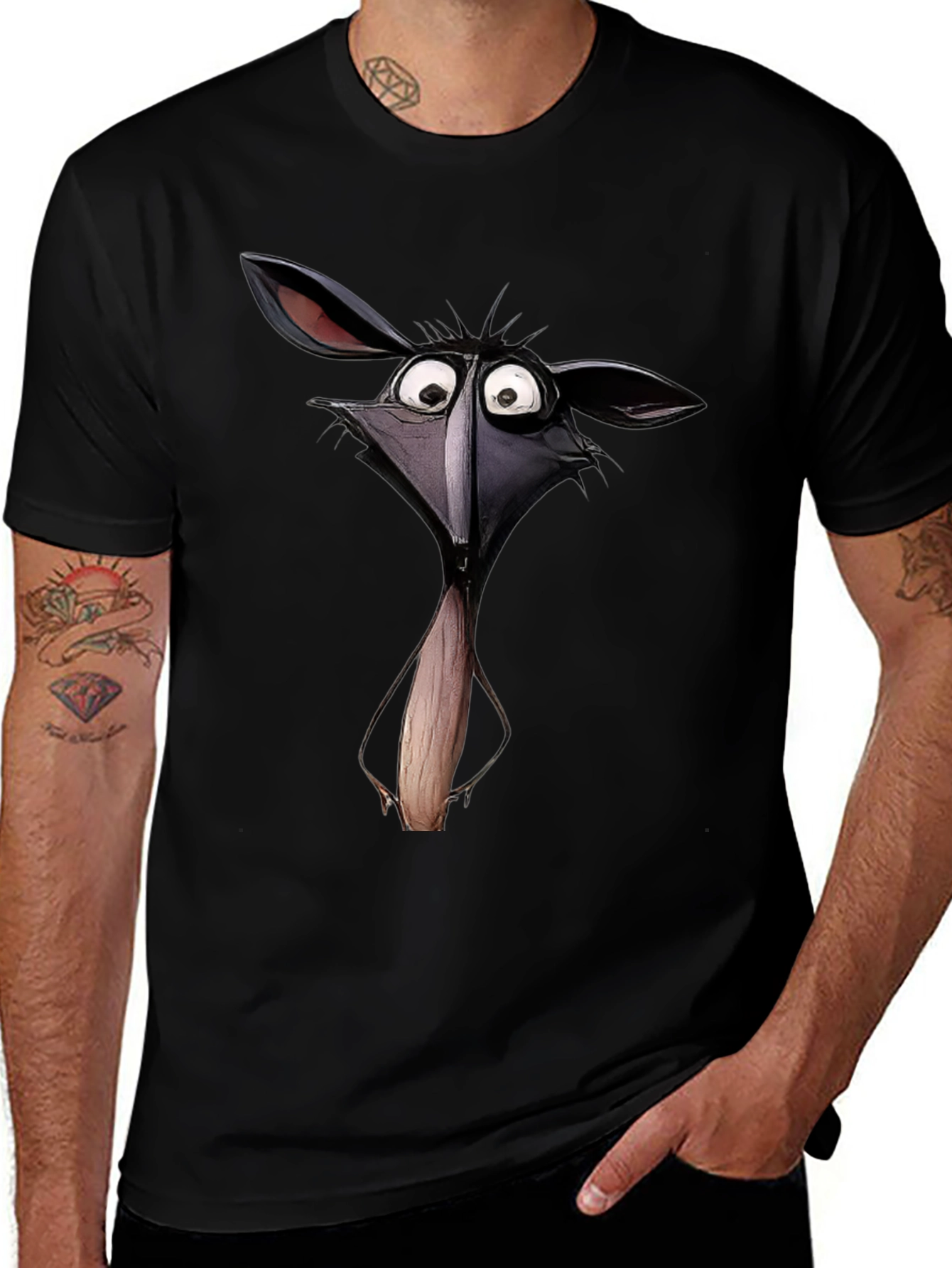 Cartoon Animal Graphic Print Black T-Shirt