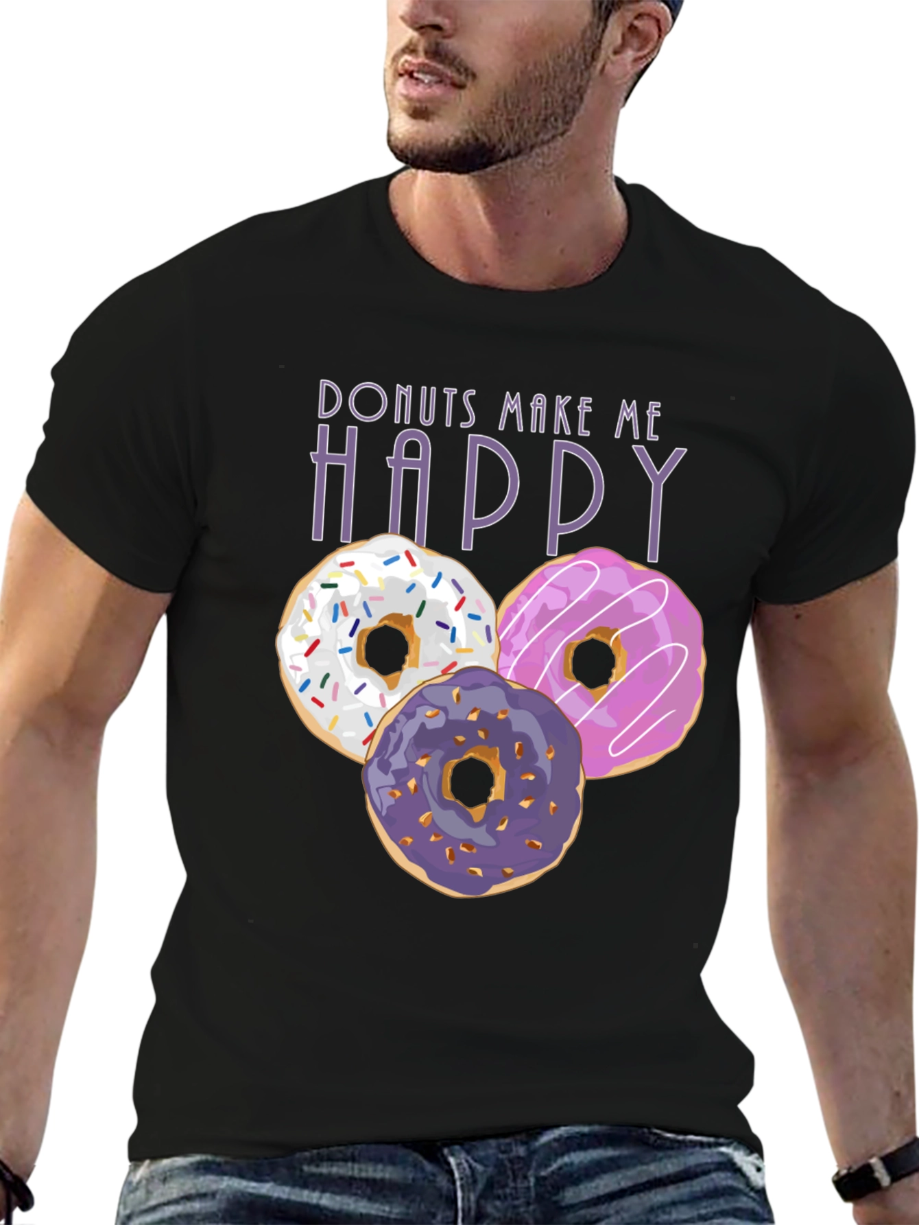 Donuts Make Me Happy Graphic Tee - Foodie Fashion