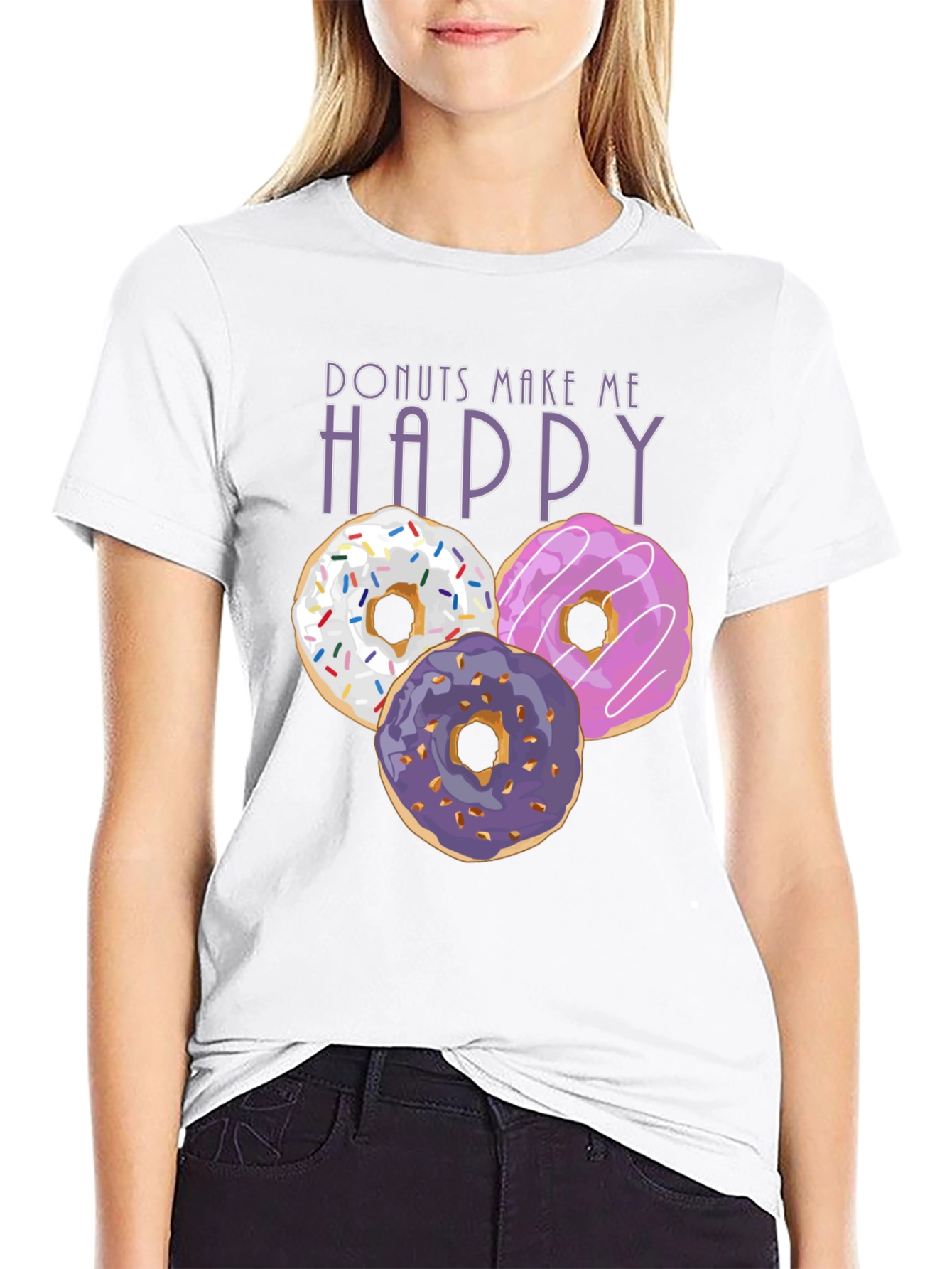 Donuts Make Me Happy Graphic Tee - Foodie Fashion