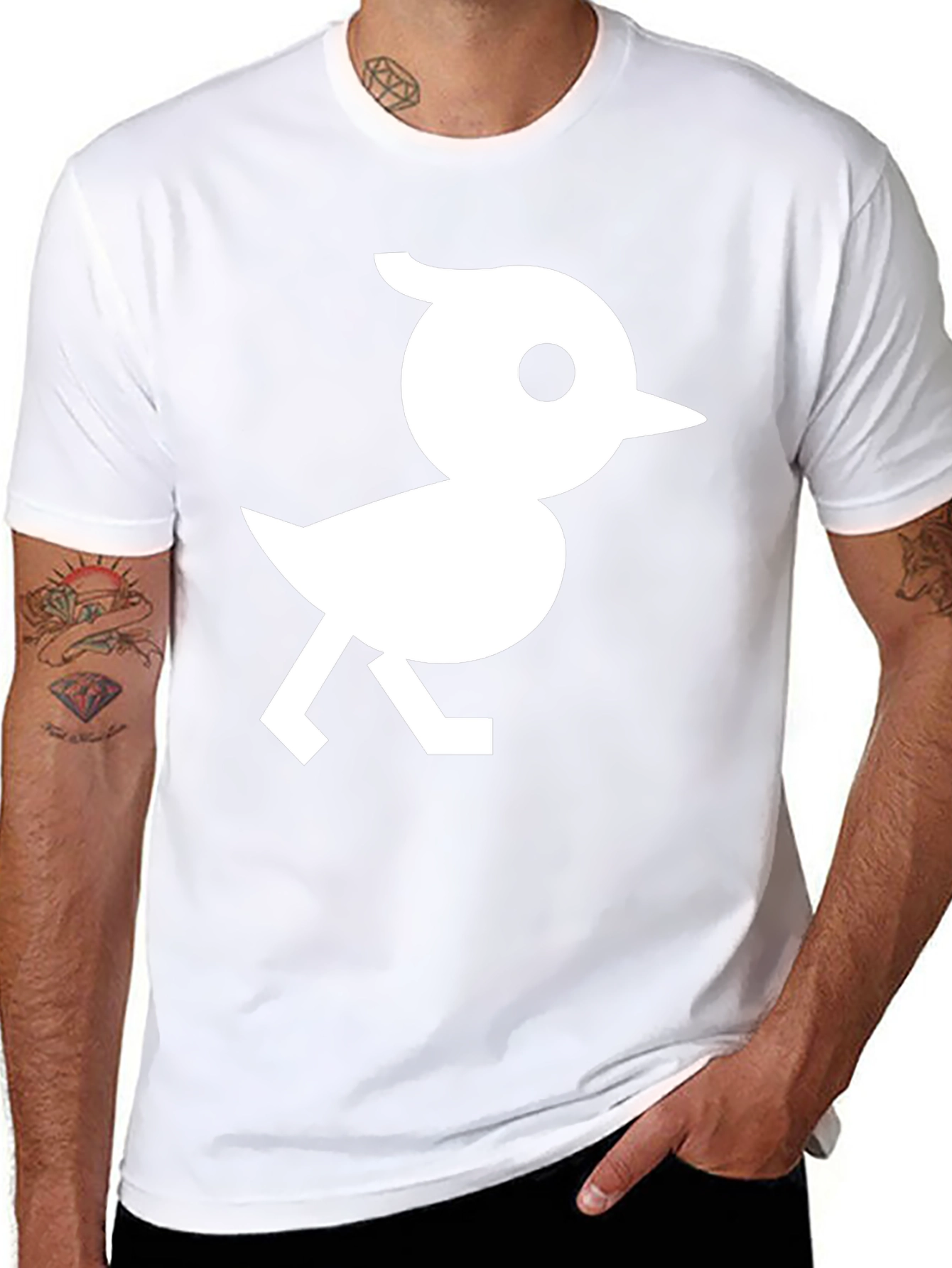 Black T-Shirt with White Bird Graphic