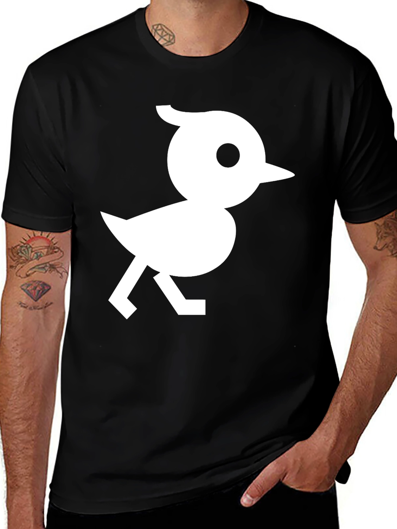 Black T-Shirt with White Bird Graphic