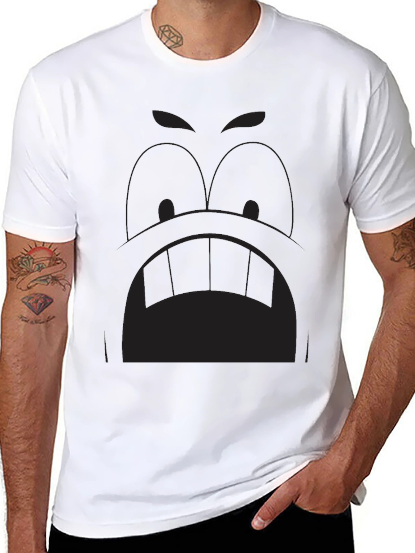 Cartoon Face Graphic Tee - Black