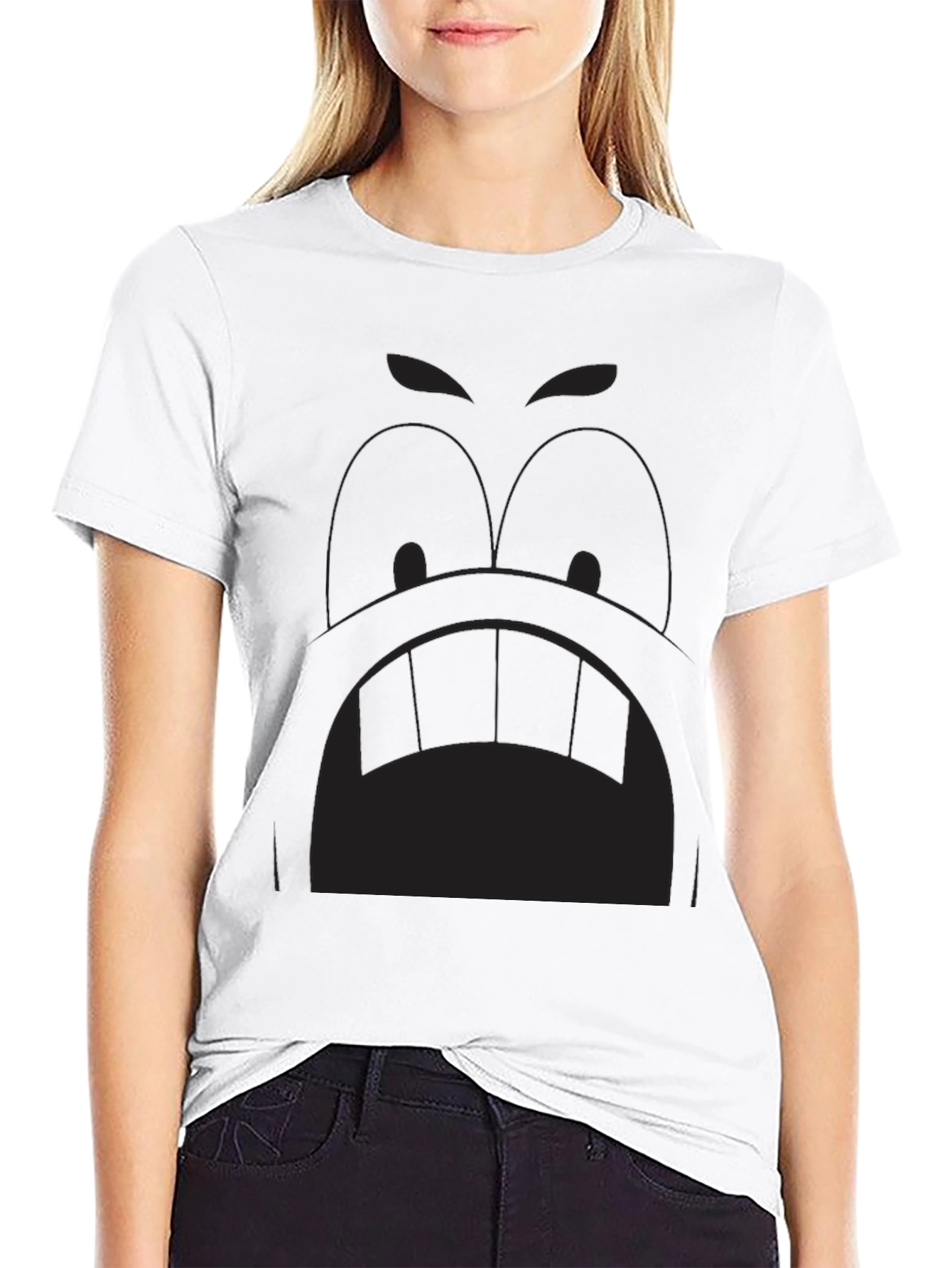 Cartoon Face Graphic Tee - Black