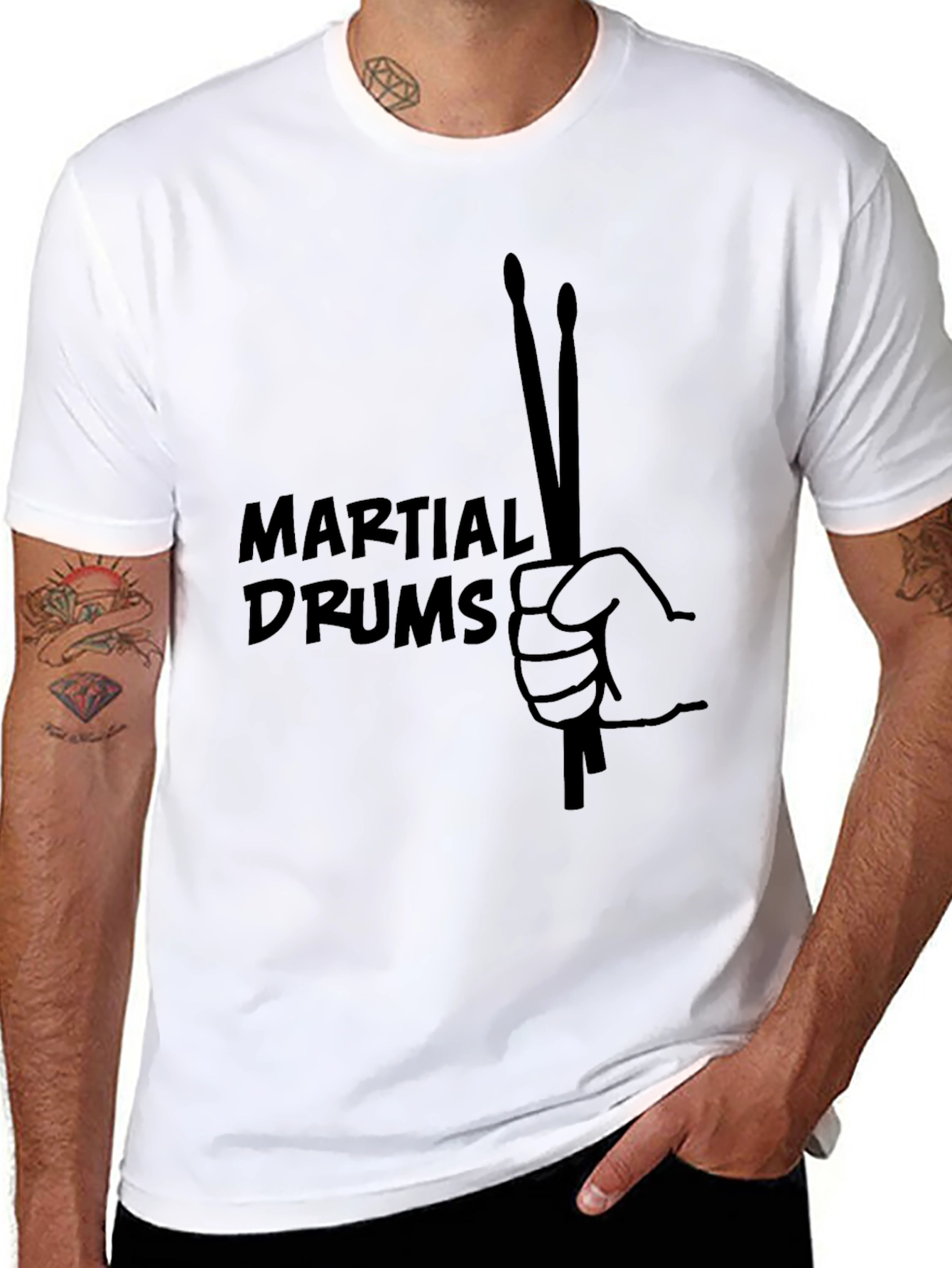 Martial Drums Black T-Shirt Drummer Musician Tee