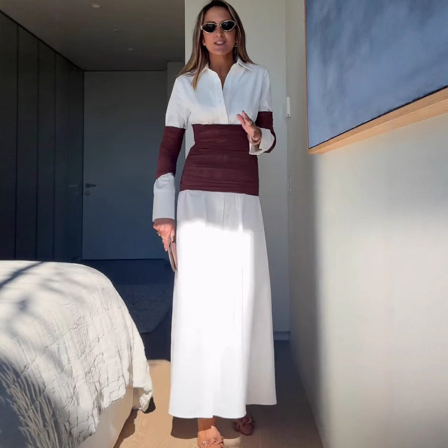 Women's patchwork split collar dress