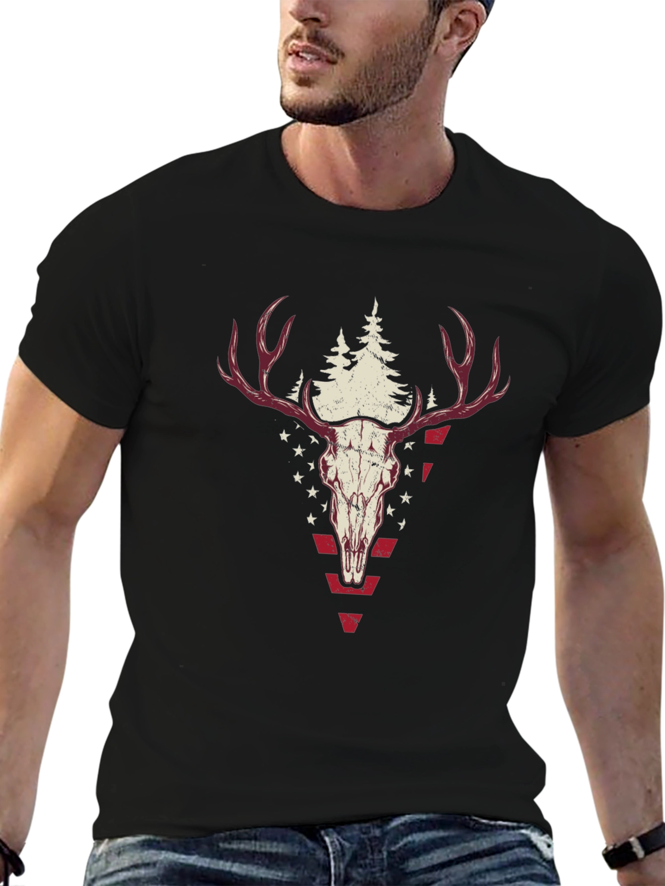 Deer Skull Graphic Tee - Black Casual Shirt