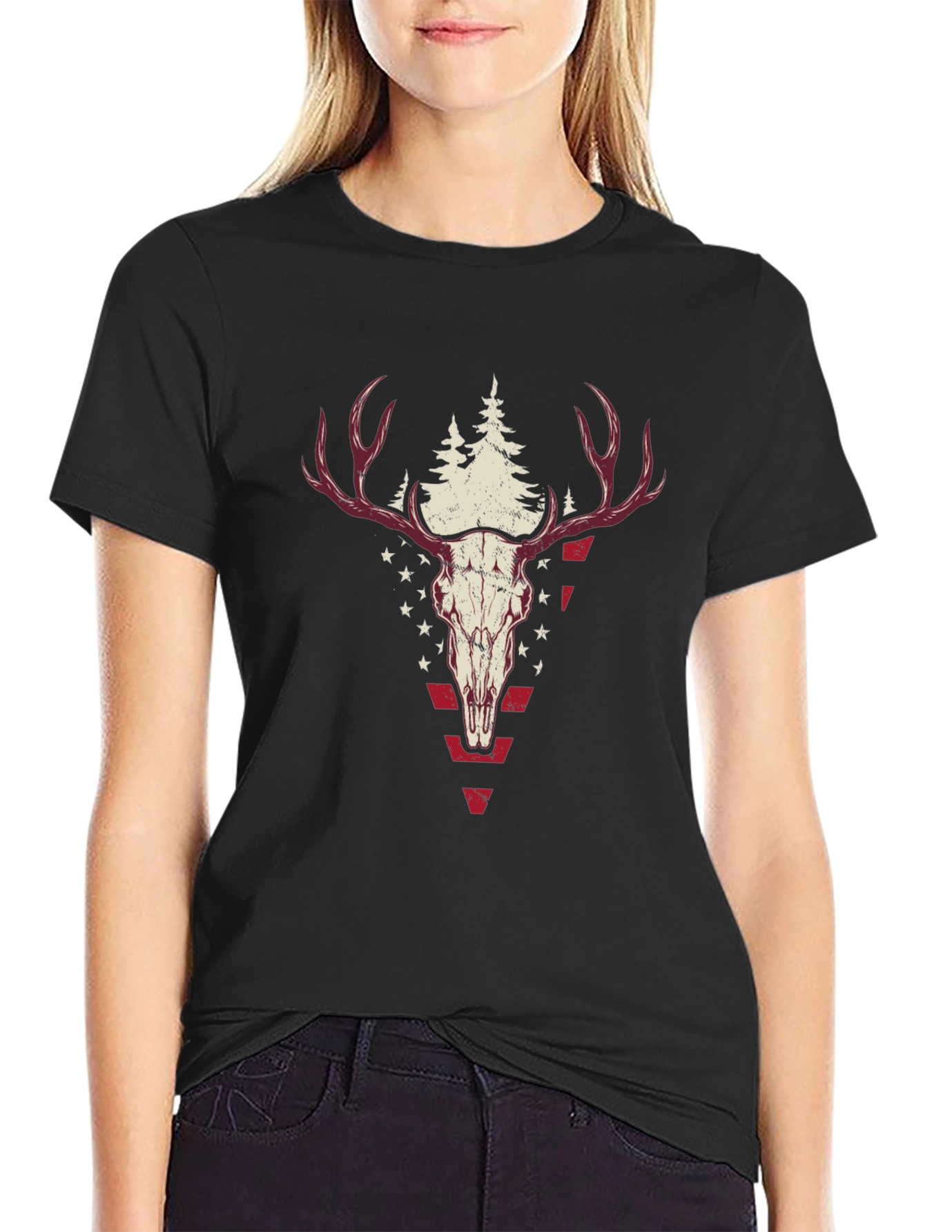 Deer Skull Graphic Tee - Black Casual Shirt
