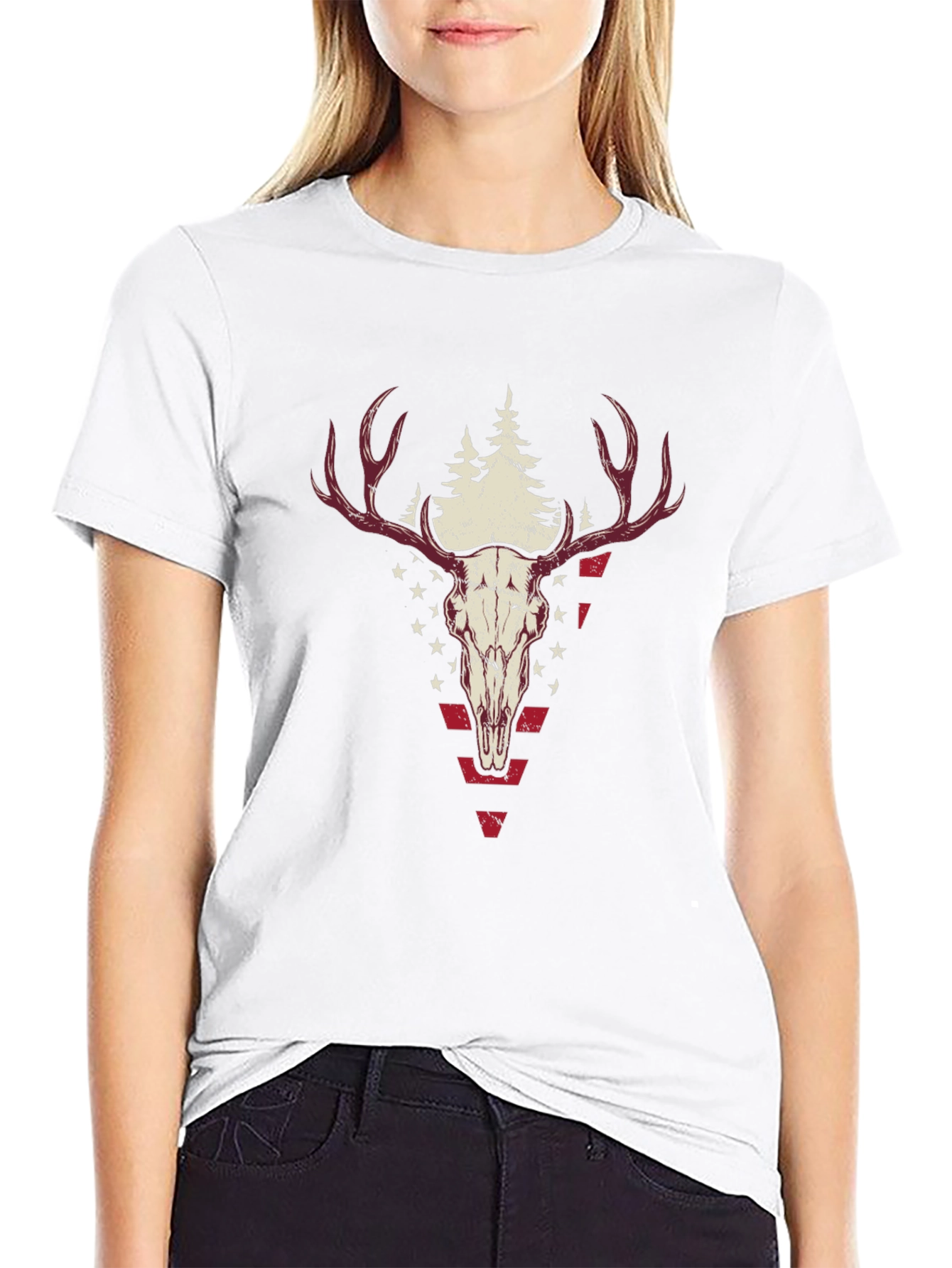 Deer Skull Graphic Tee - Black Casual Shirt