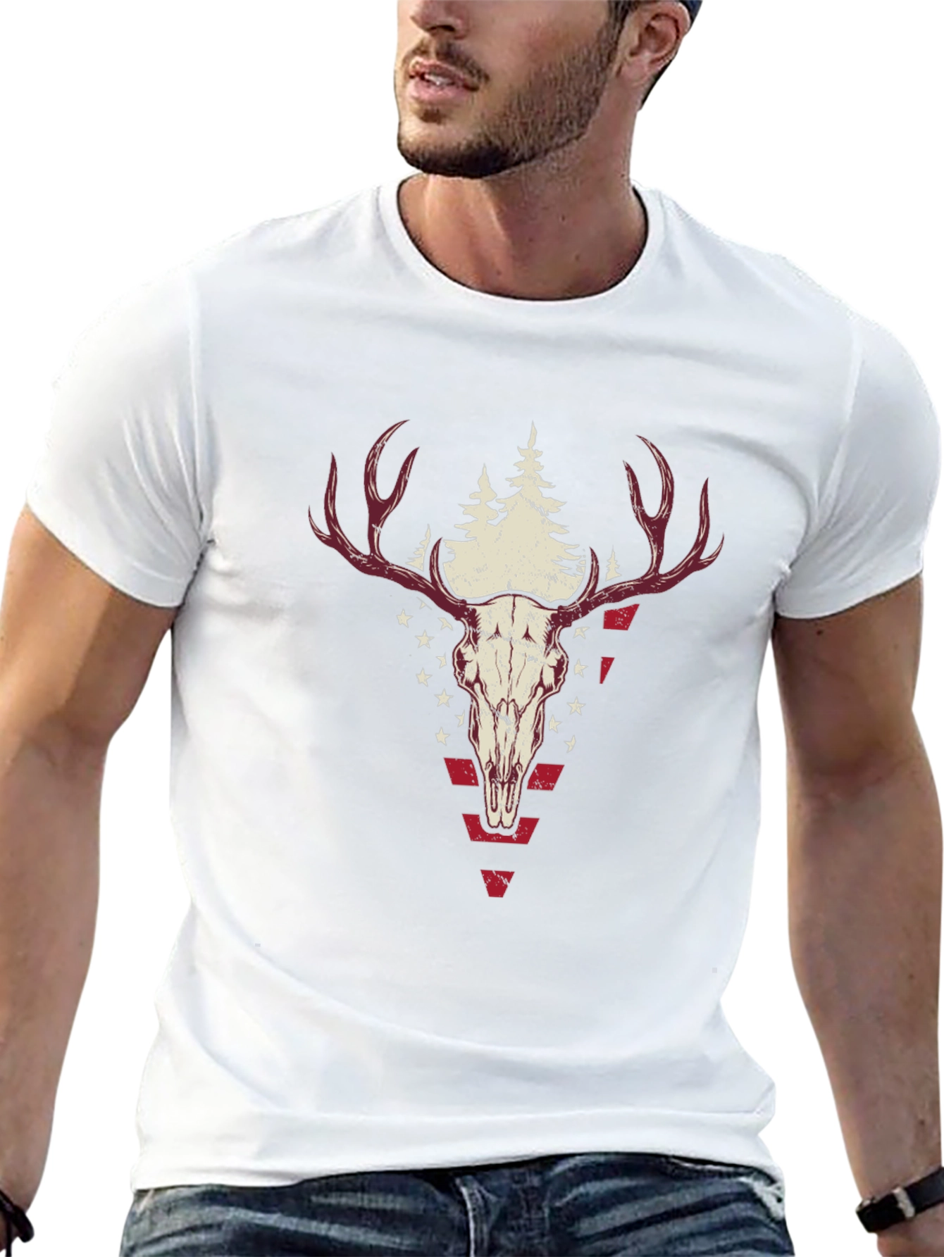Deer Skull Graphic Tee - Black Casual Shirt