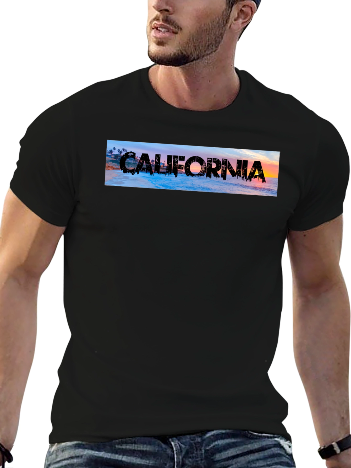 California Graphic Print Black T-Shirt