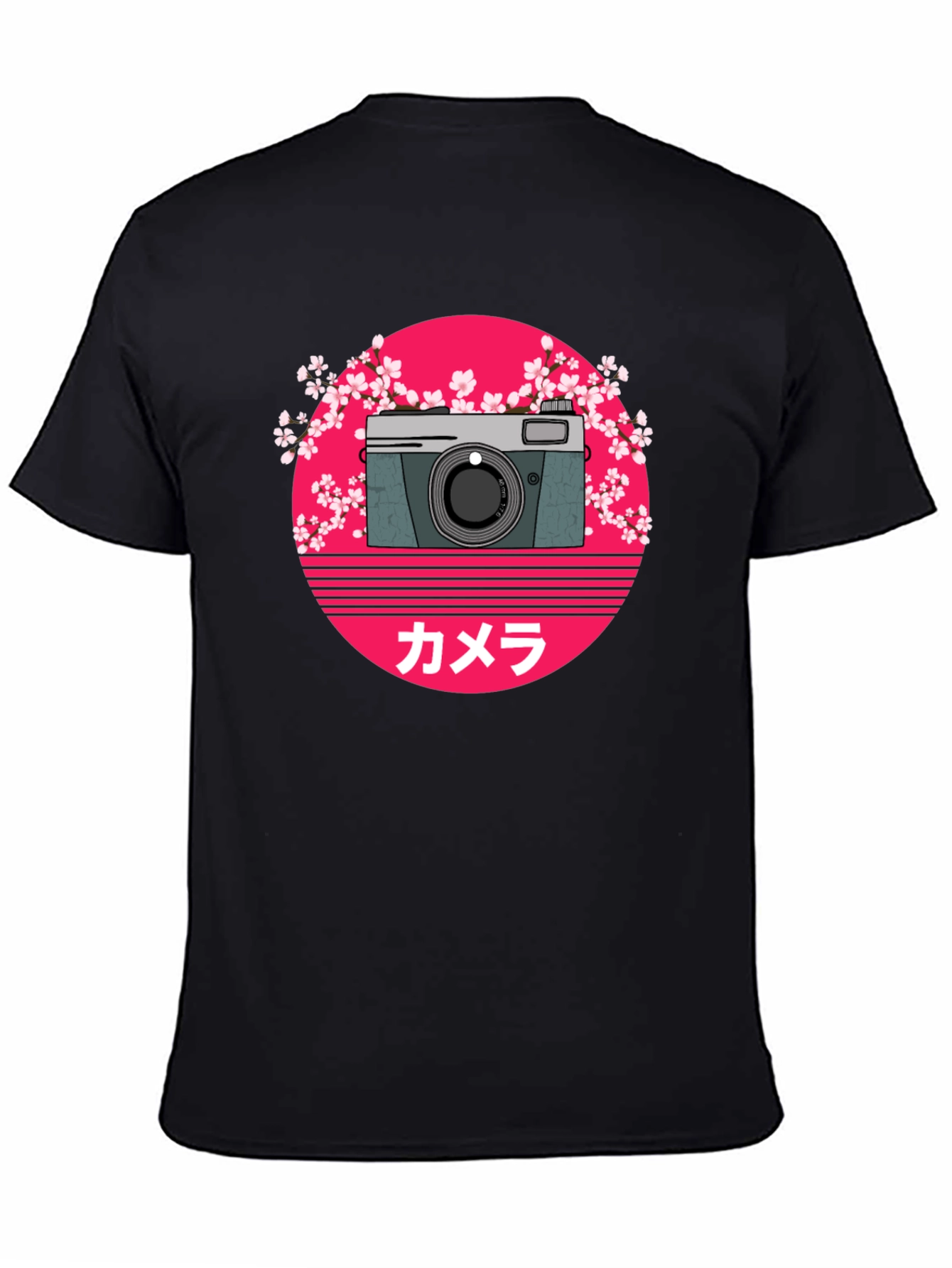 Retro Camera Graphic Tee - Black Cotton T-Shirt
