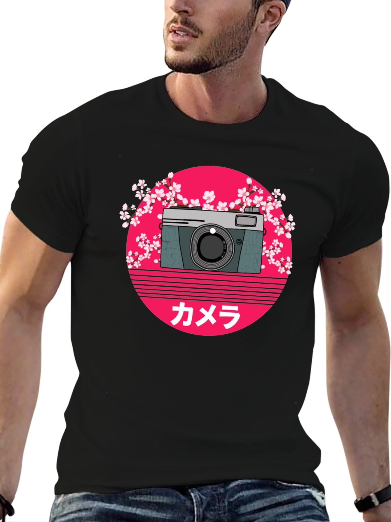 Retro Camera Graphic Tee - Black Cotton T-Shirt