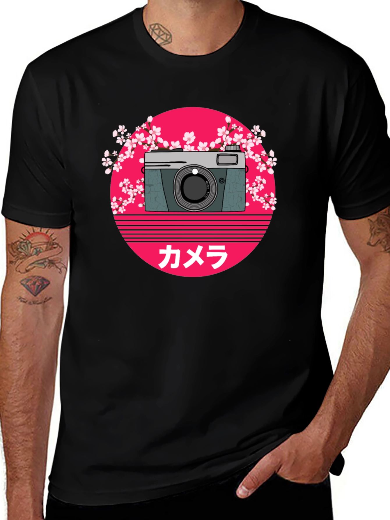 Retro Camera Graphic Tee - Black Cotton T-Shirt