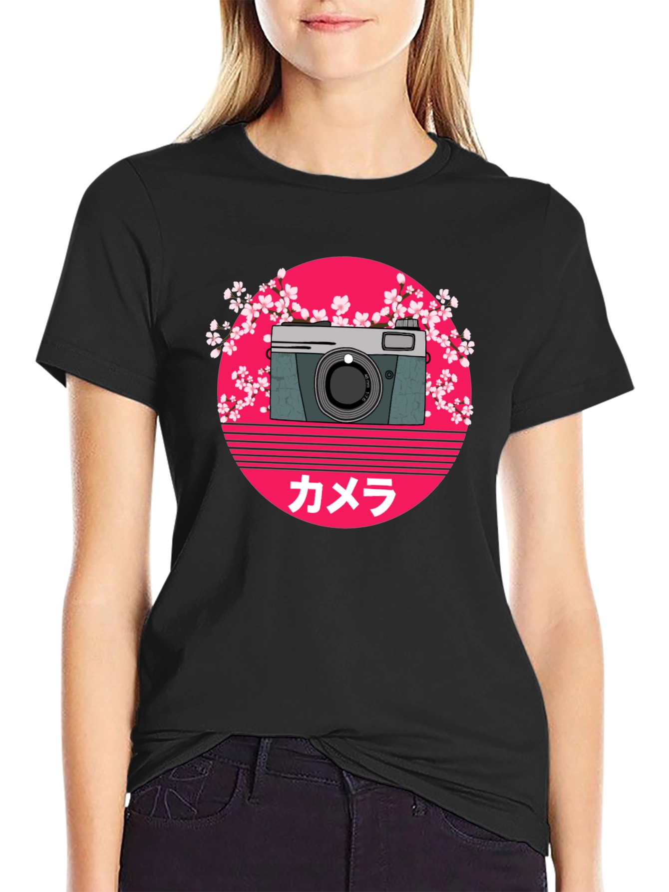 Retro Camera Graphic Tee - Black Cotton T-Shirt